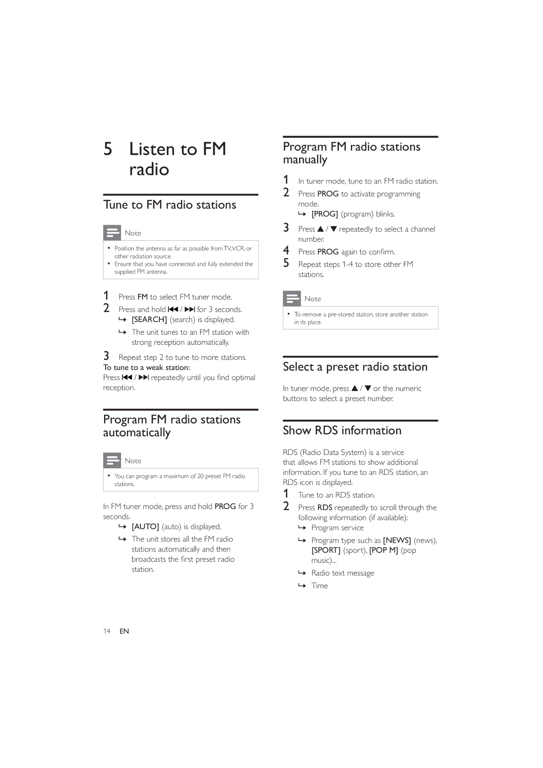 Philips MCM2050 user manual Listen to FM radio 