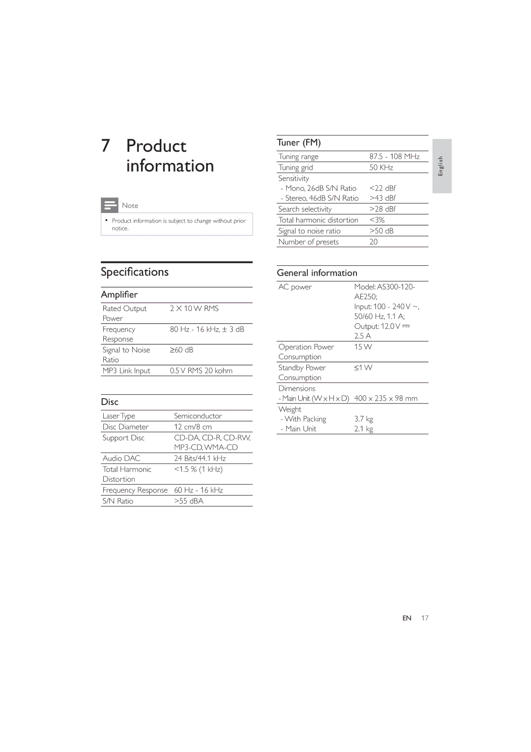 Philips MCM2050 user manual Product information 