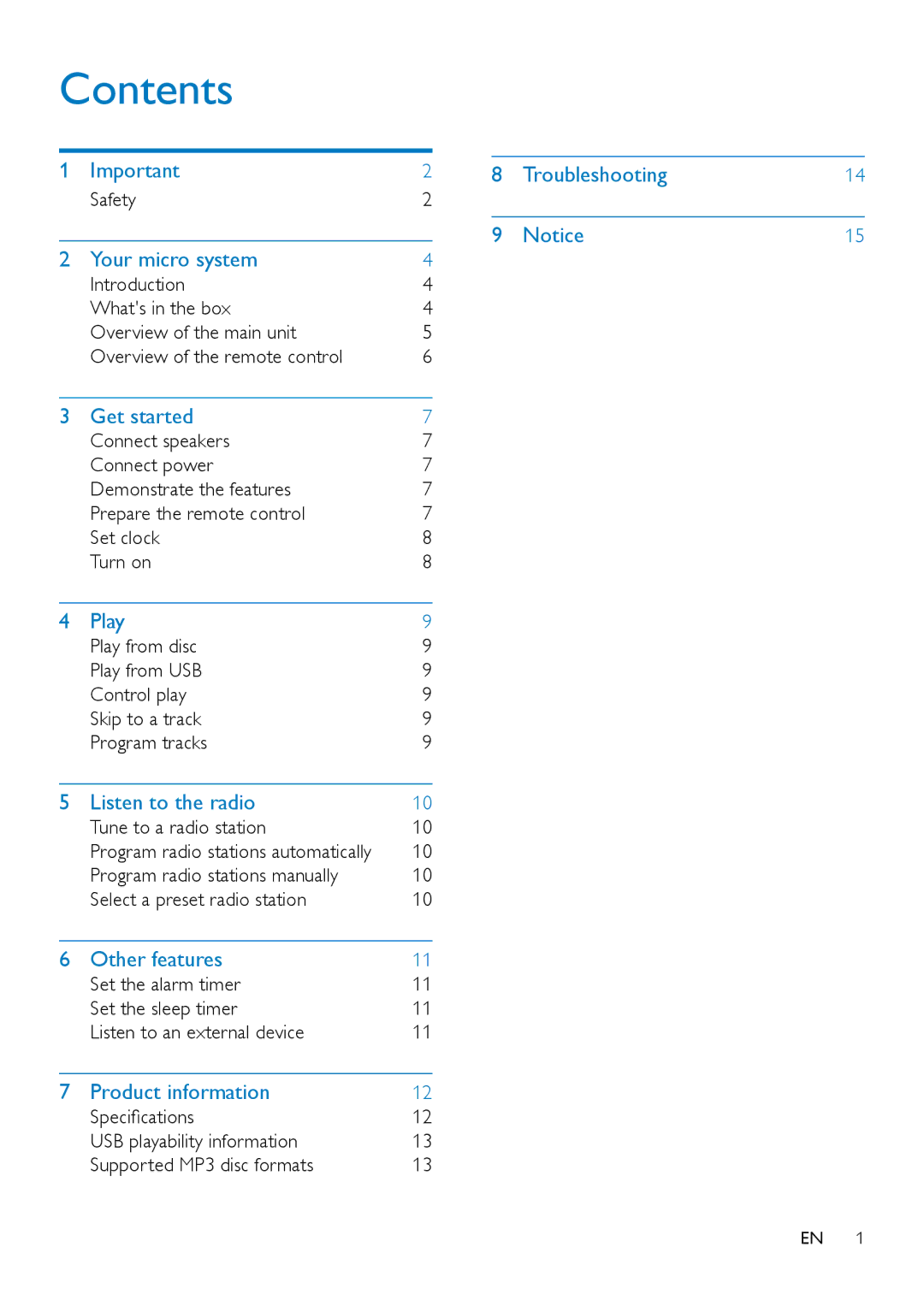 Philips MCM2150 user manual Contents 