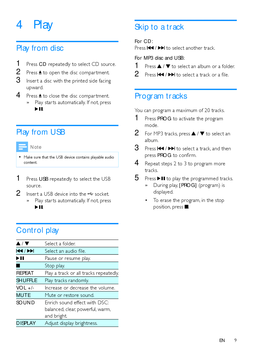 Philips MCM2150 user manual Play 