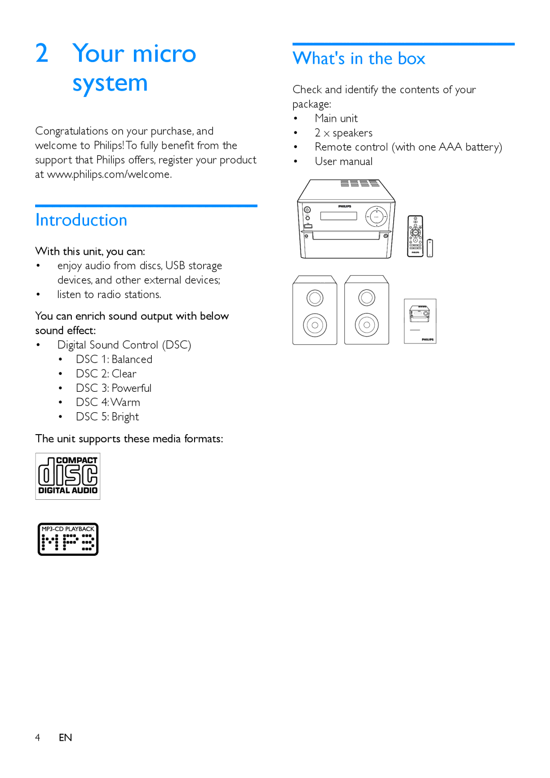 Philips MCM2150 user manual Introduction, Whats in the box 