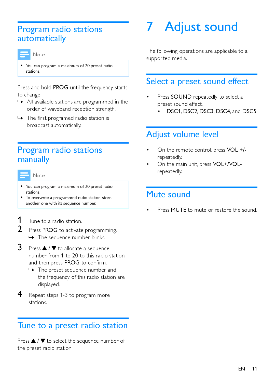 Philips MCM2250 user manual Adjust sound 