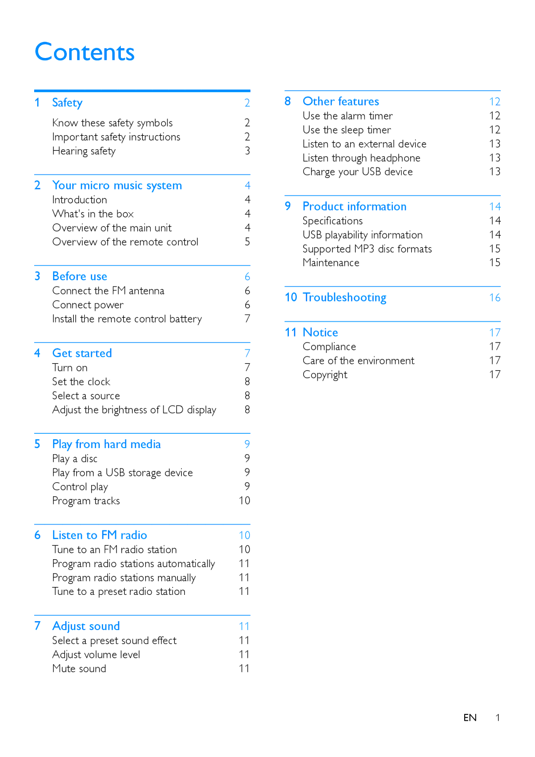 Philips MCM2250 user manual Contents 