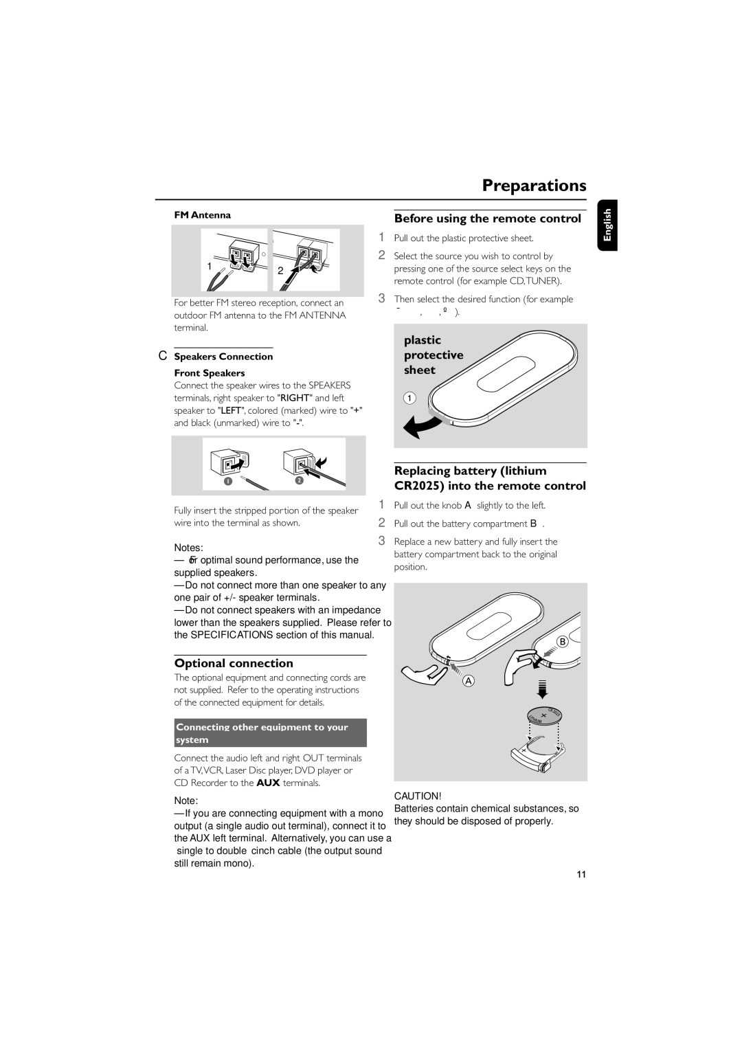 Philips MCM240 owner manual Optional connection, FM Antenna, Speakers Connection Front Speakers 