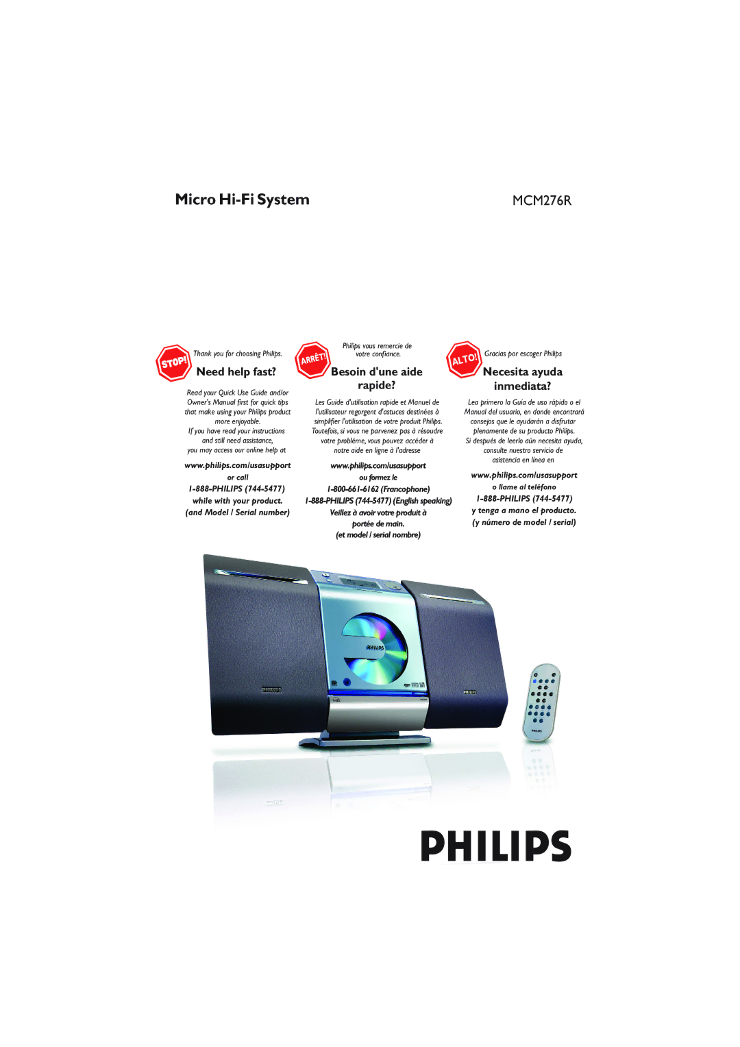 Philips MCM276R owner manual Necesita ayuda Inmediata?, Need help fast? Besoin dune aide 