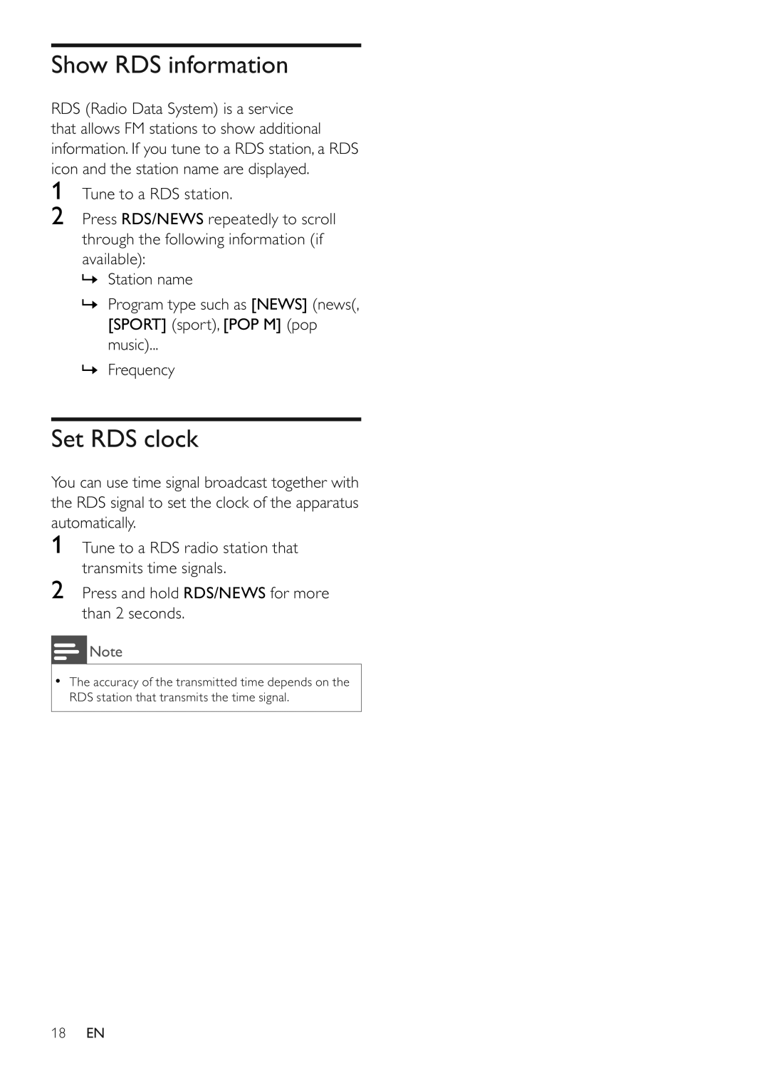 Philips MCM280D/12 user manual Show RDS information, Set RDS clock 