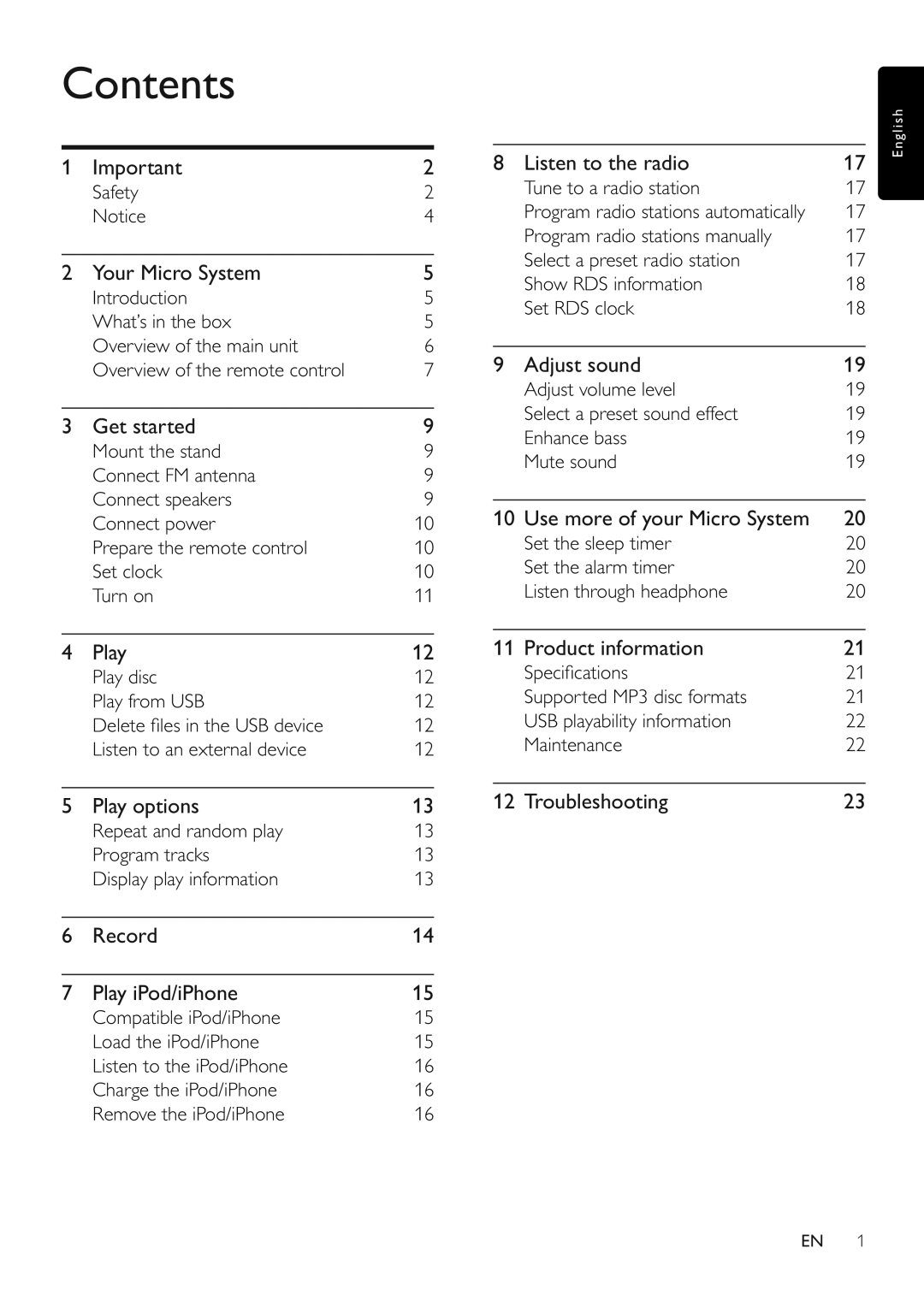 Philips MCM280D/12 user manual Contents 