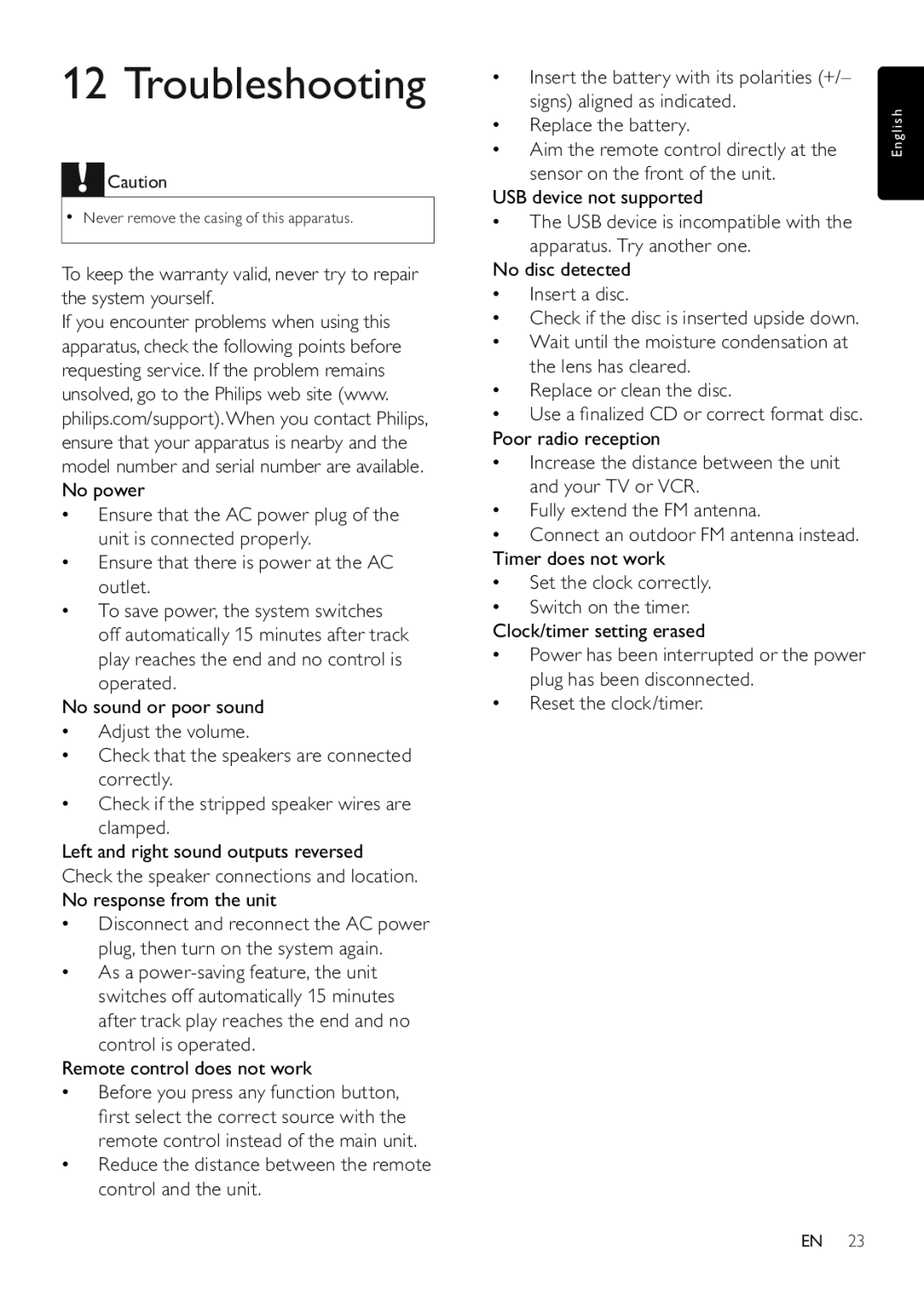 Philips MCM280D/12 user manual Troubleshooting 