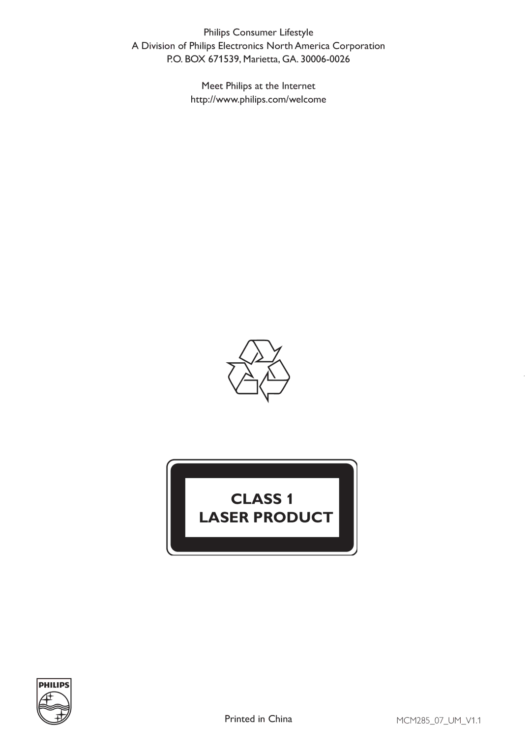 Philips MCM285 user manual Class Laser Product 