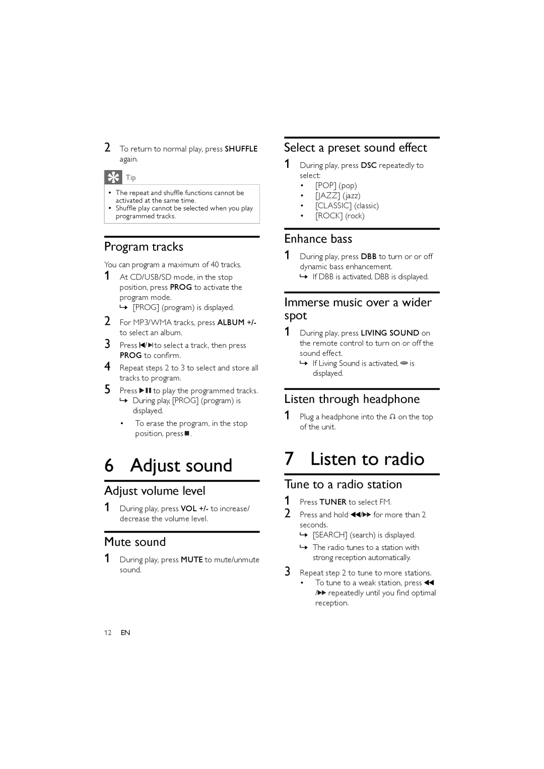 Philips MCM330 user manual Adjust sound, Listen to radio 