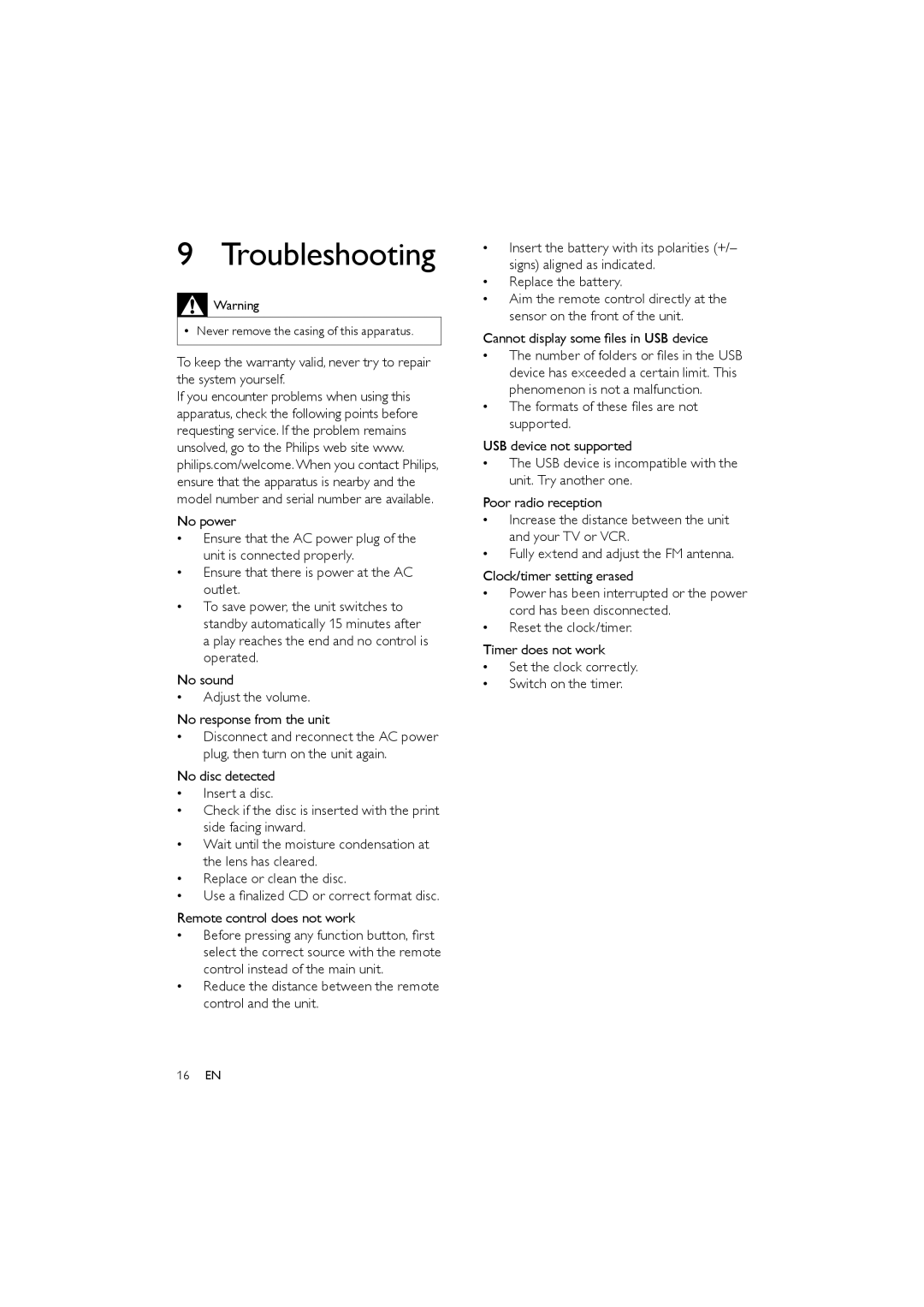 Philips MCM330 user manual Troubleshooting 