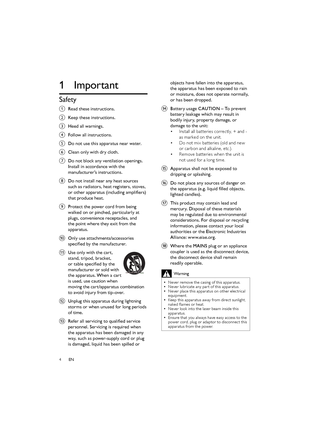 Philips MCM330 user manual Safety, Use only with the cart 