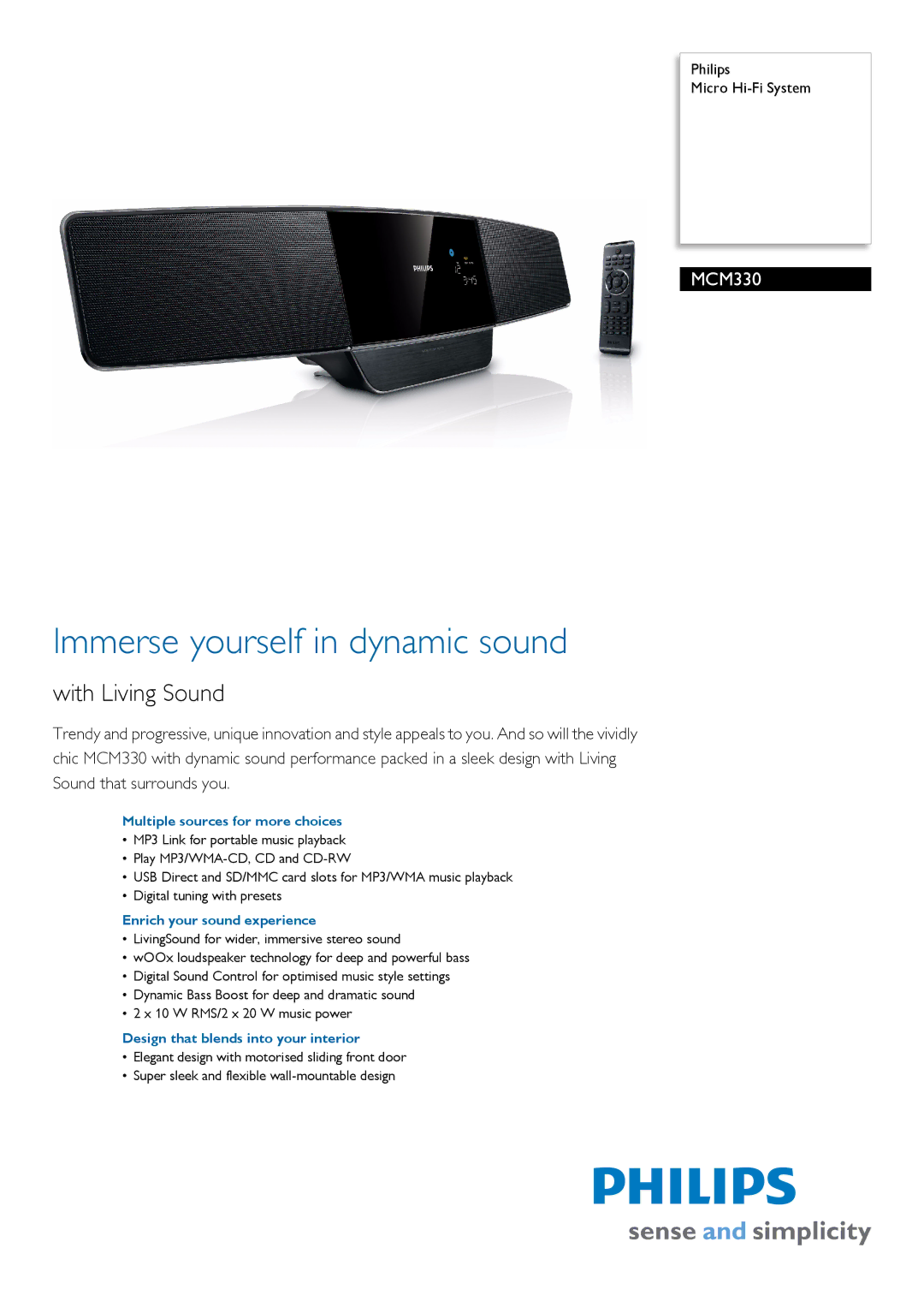 Philips MCM330/12 manual Multiple sources for more choices, Enrich your sound experience 