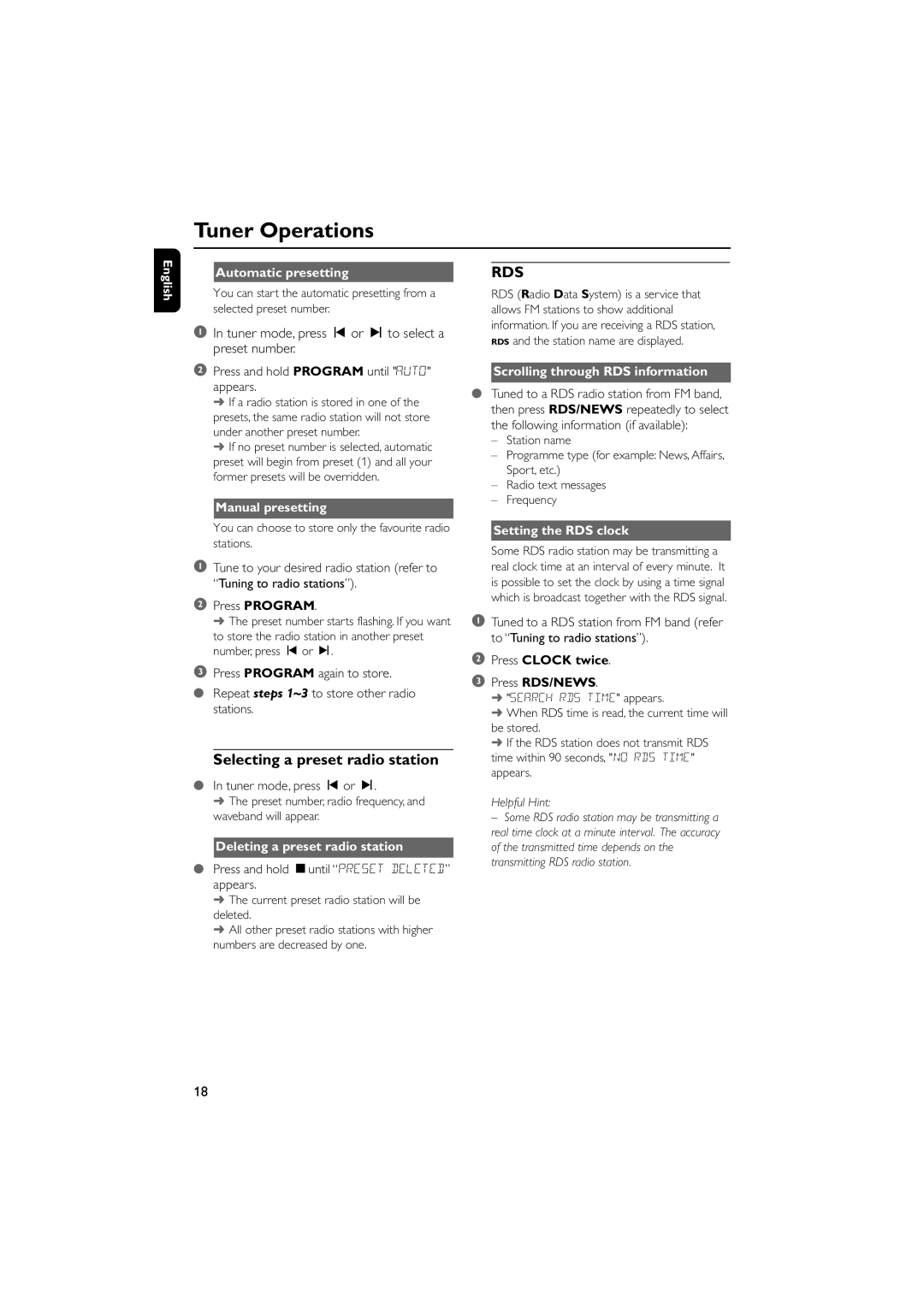 Philips MCM5 user manual Selecting a preset radio station 