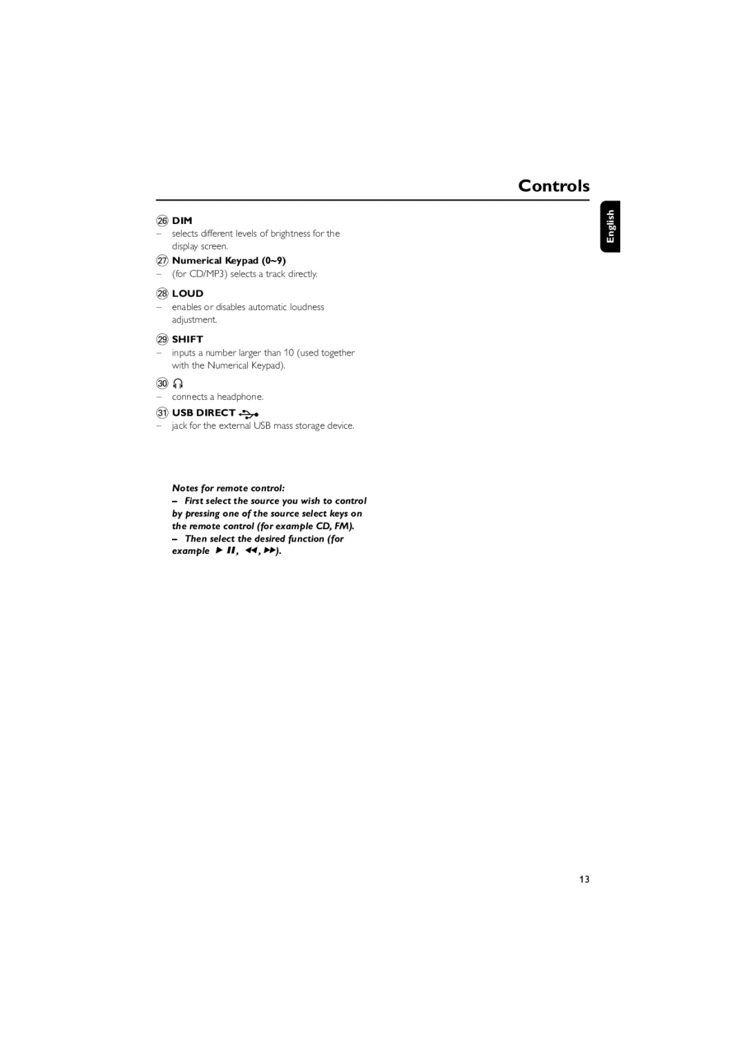 Philips MCM700 user manual Controls, ≥ Numerical Keypad 0~9, Shift 