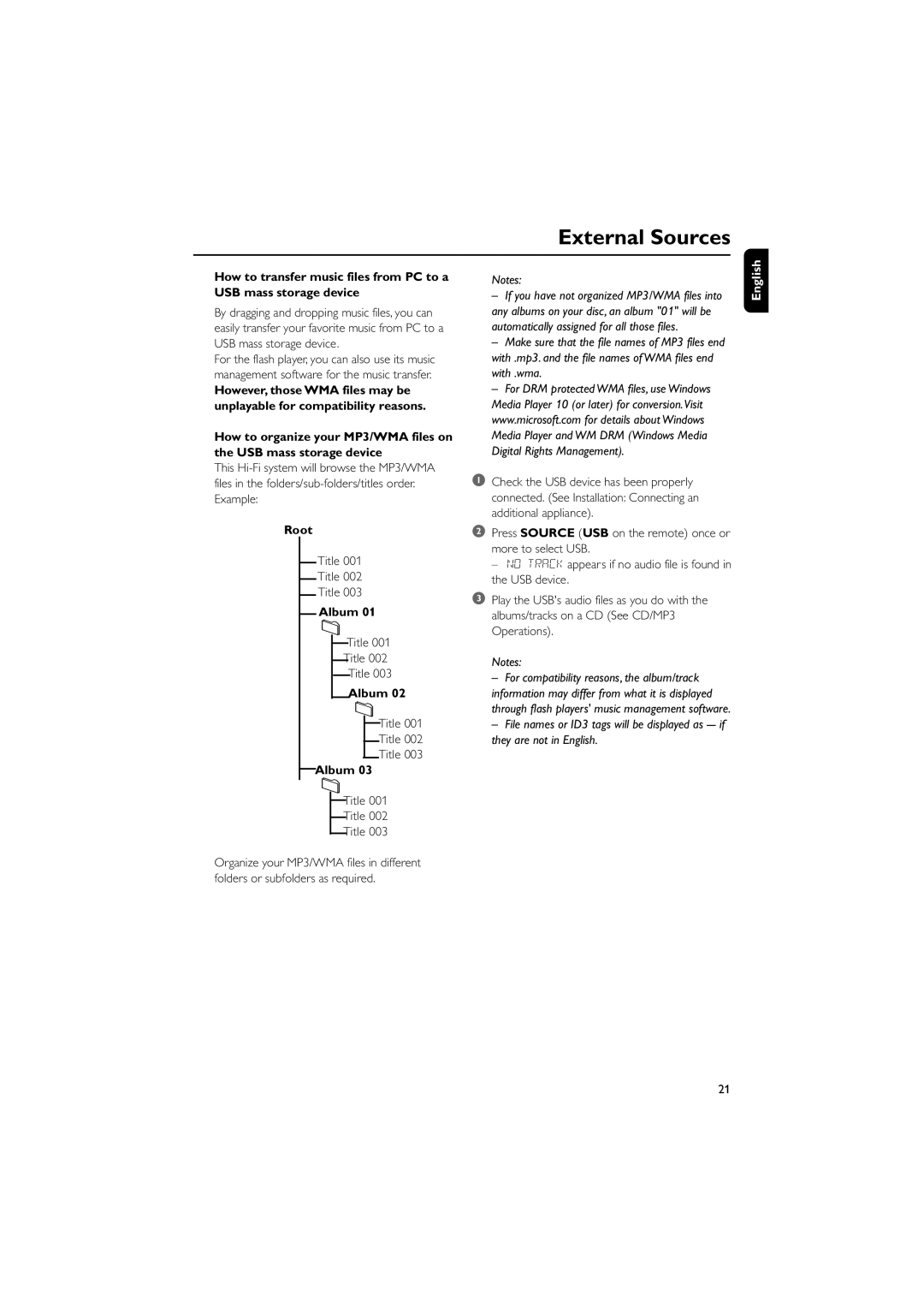 Philips MCM700 user manual Root, Title, Album, For compatibility reasons, the album/track 