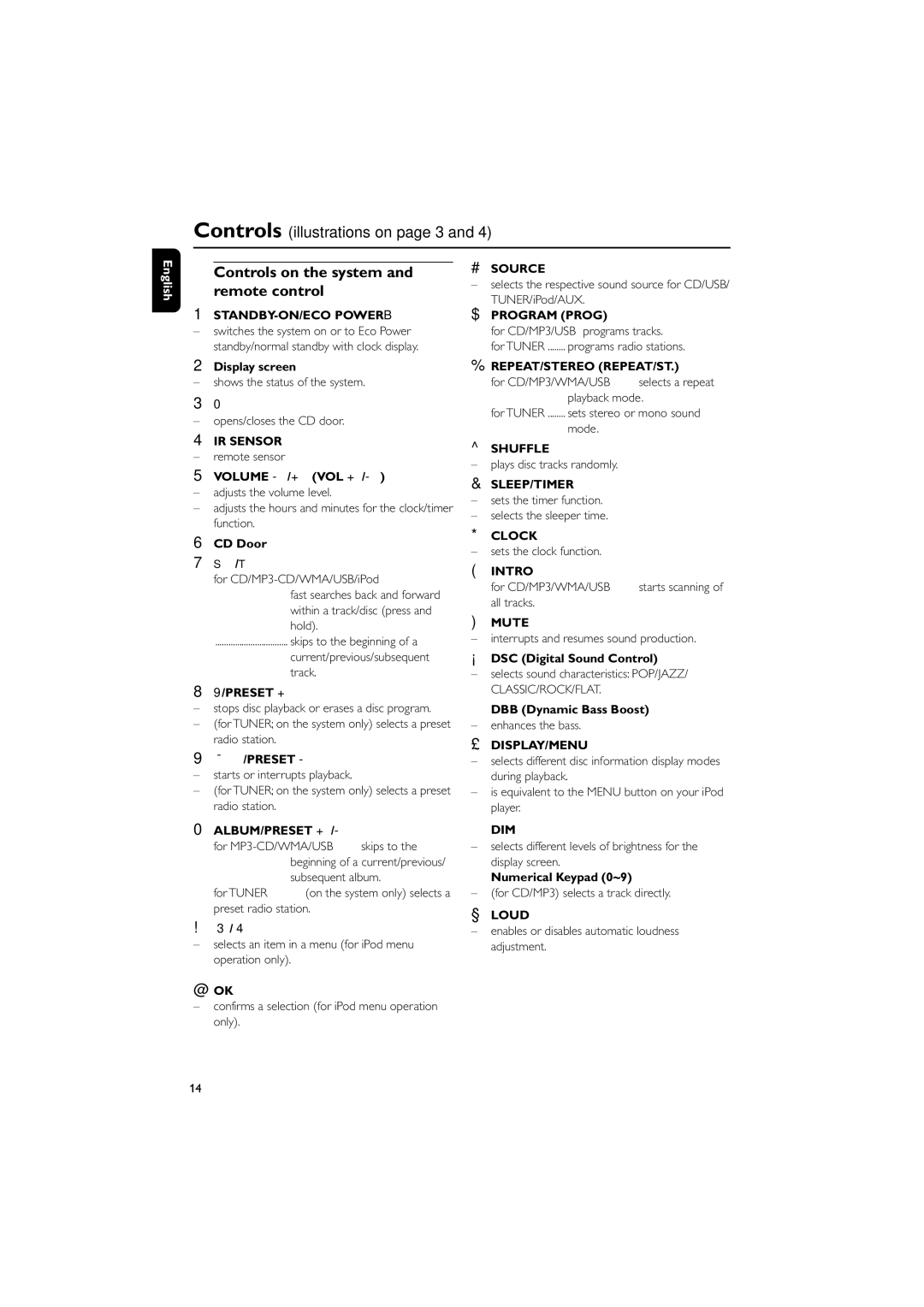 Philips MCM704D owner manual Controls on the system, Remote control 