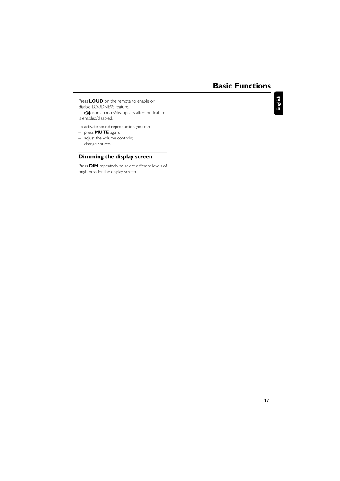 Philips MCM704D owner manual Dimming the display screen 