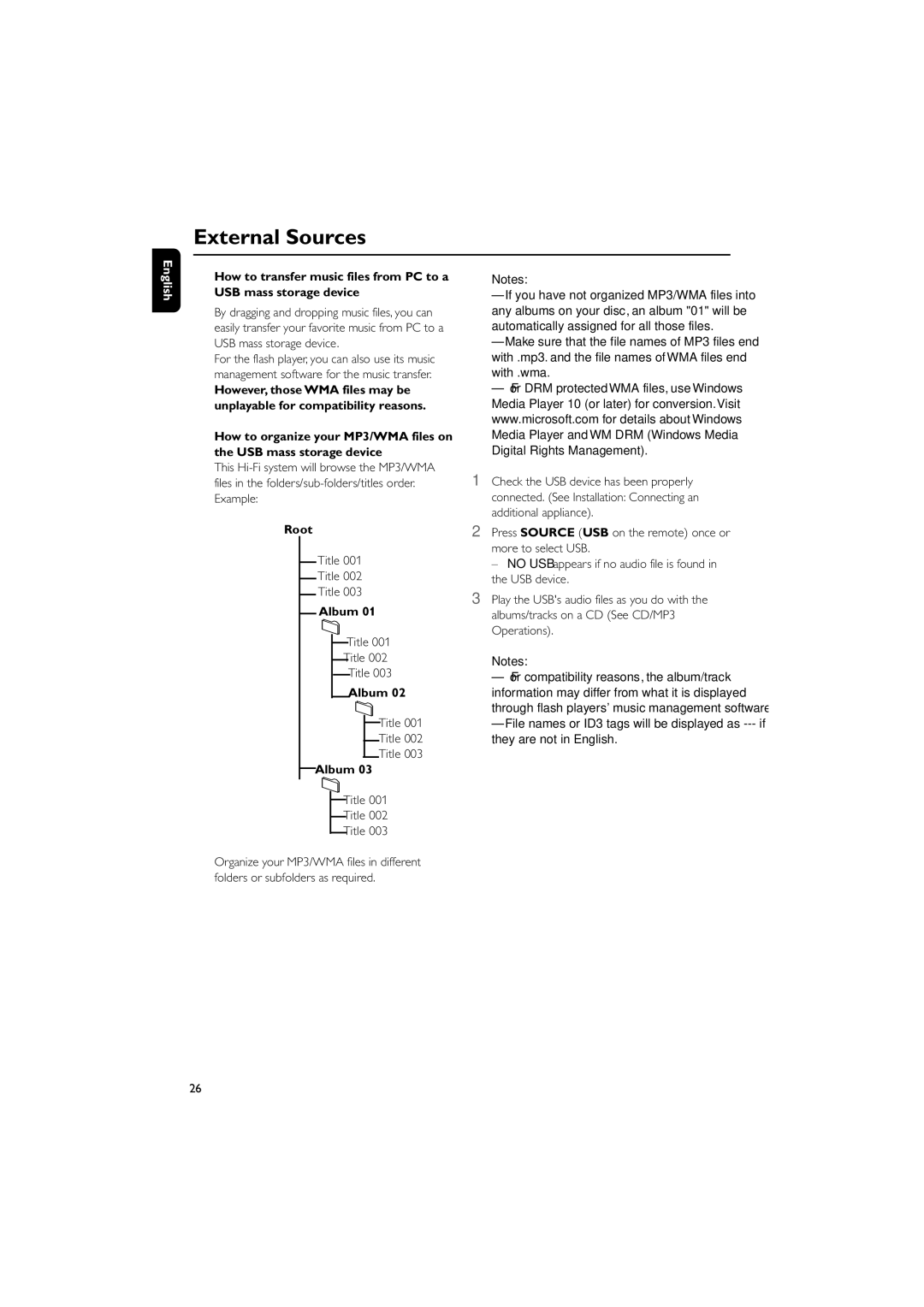 Philips MCM704D owner manual Root, Title, Album, For compatibility reasons, the album/track 