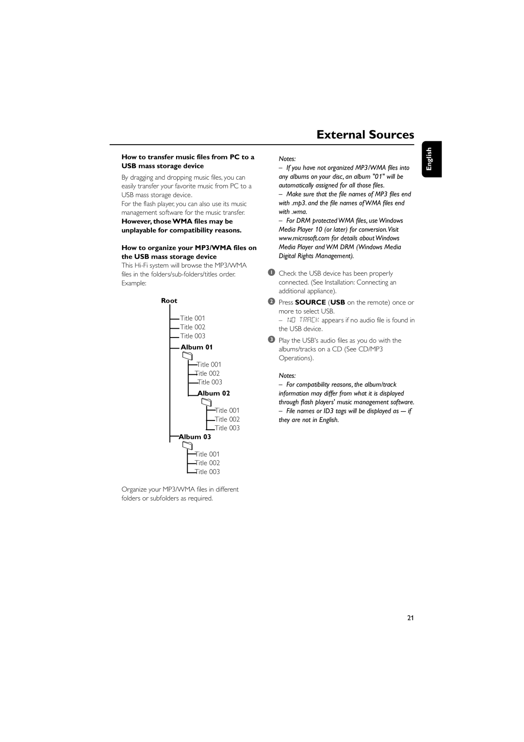 Philips MCM710 user manual Root, Title, Album, For compatibility reasons, the album/track 