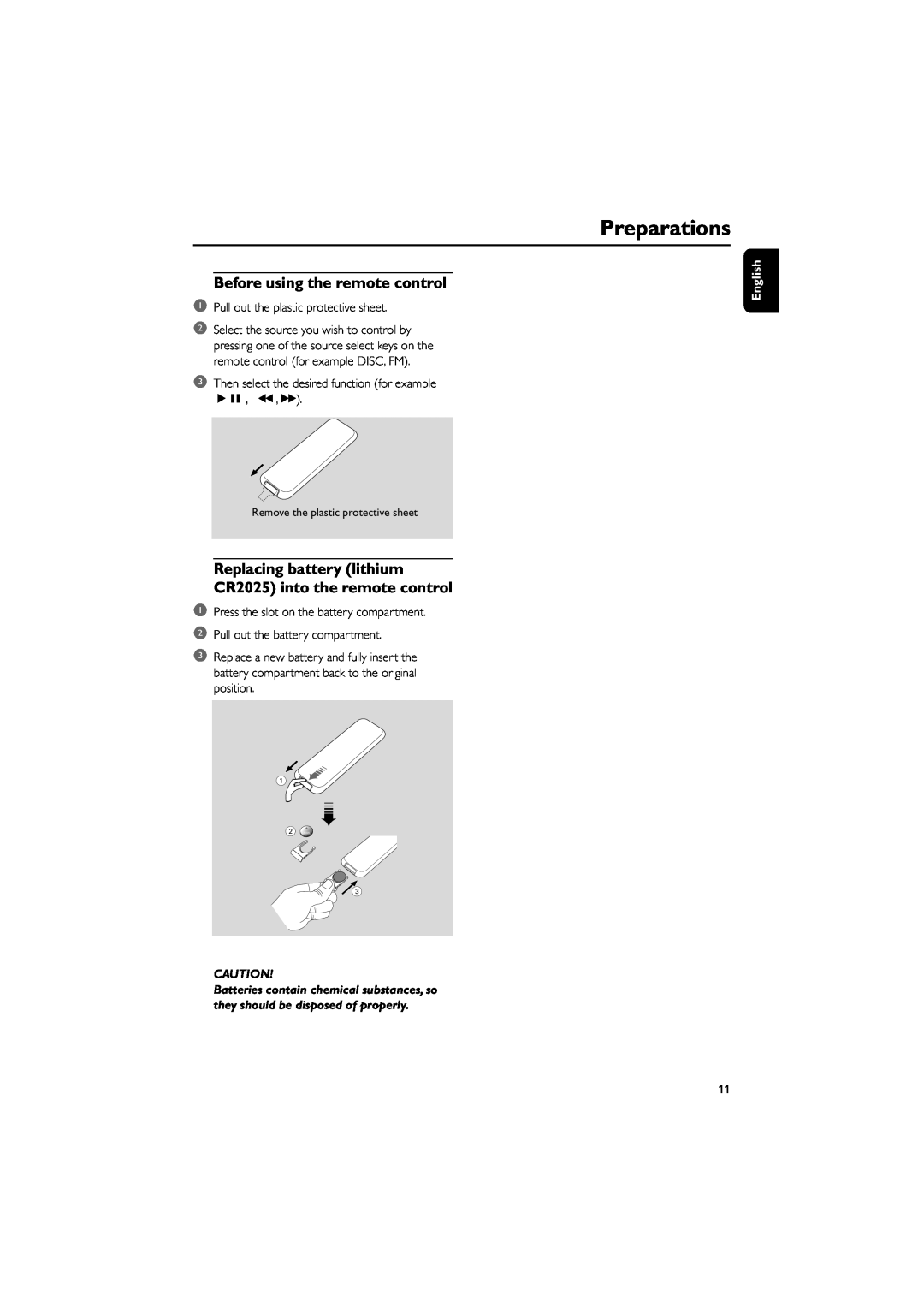 Philips MCM710 user manual Preparations, English 