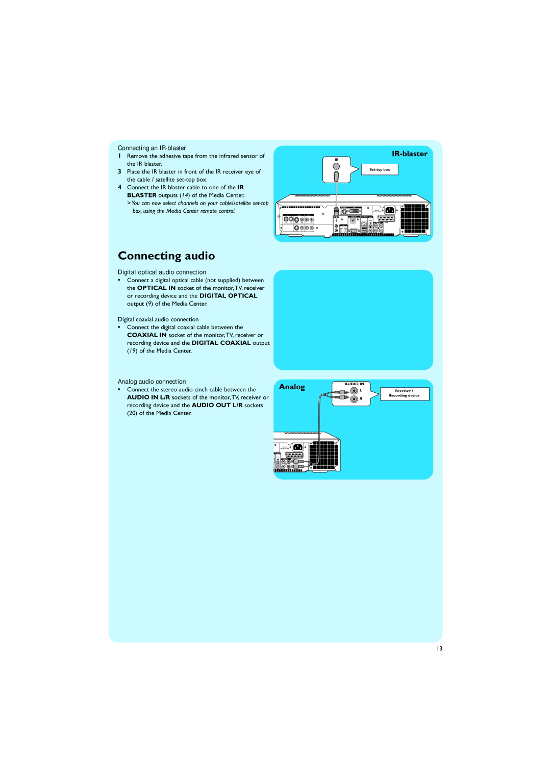 Philips MCP9350I/22 manual Connecting audio, IR-blaster, Digital, Analog 