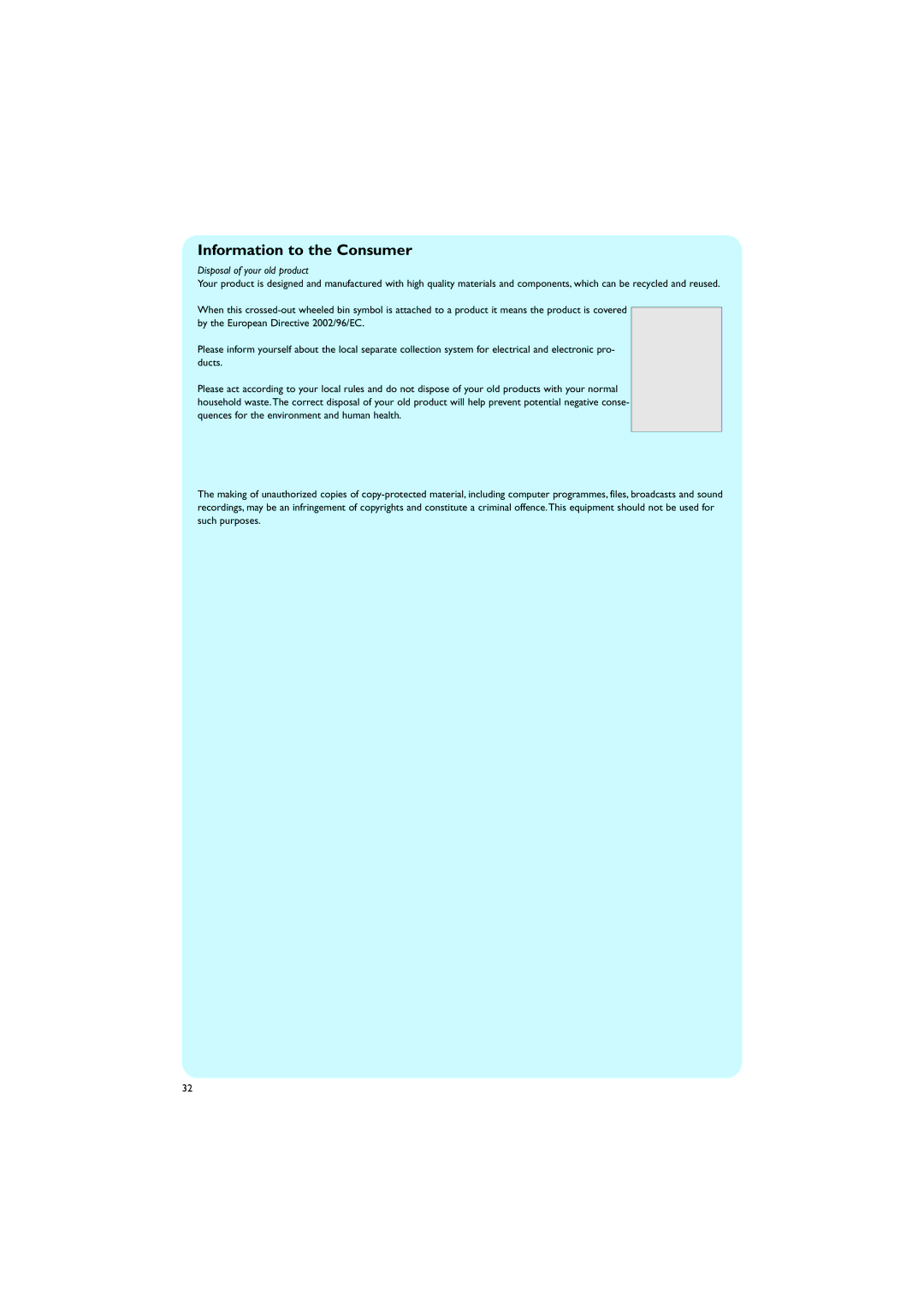 Philips MCP9350I/22 manual Information to the Consumer, Disposal of your old product 