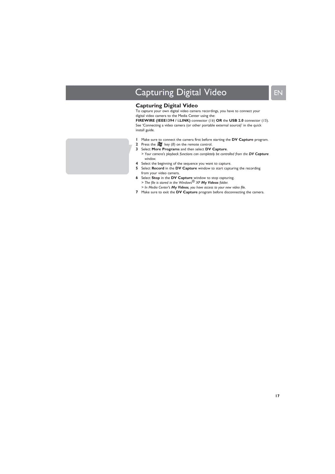 Philips MCP9360i manual Capturing Digital Video 