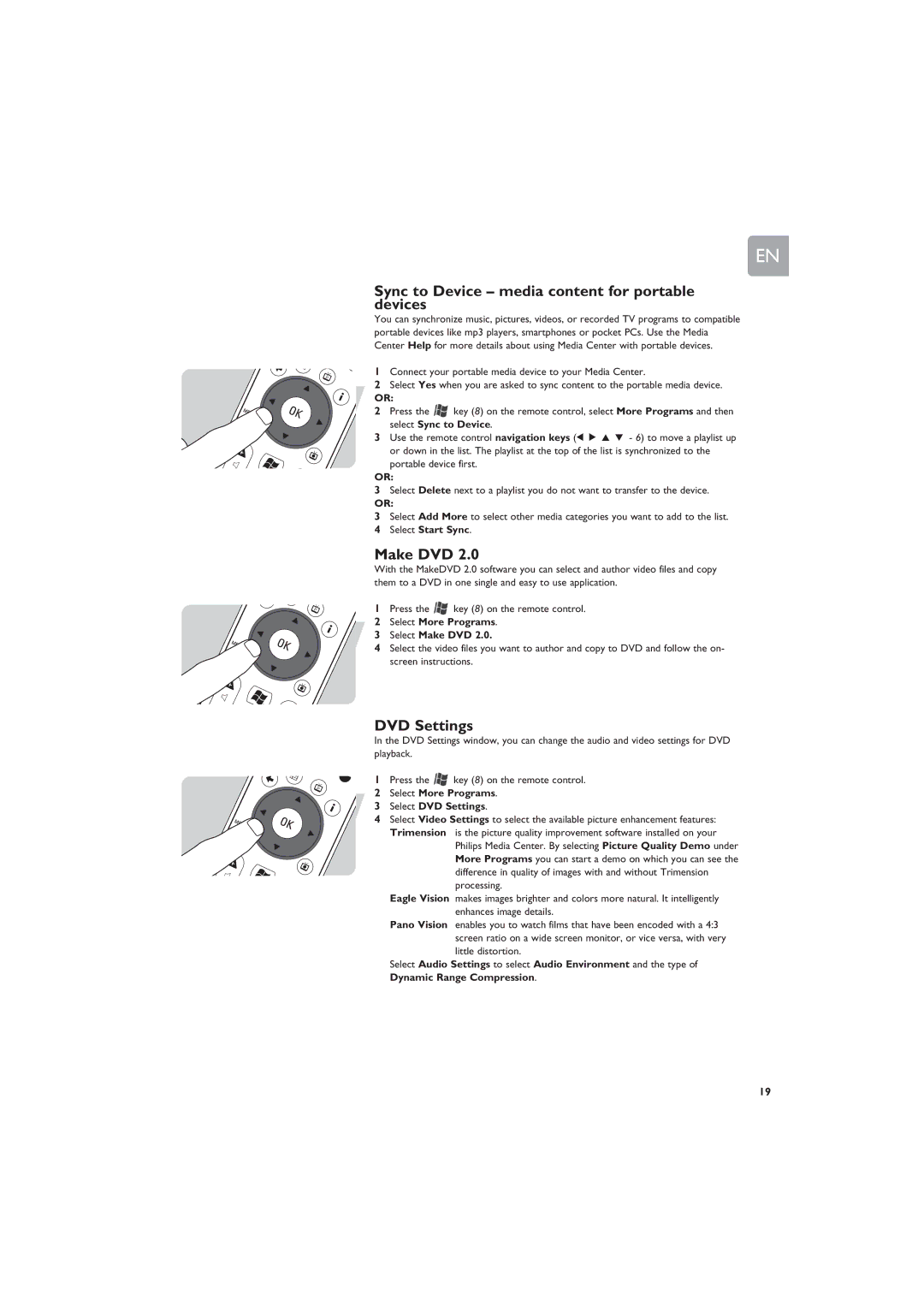 Philips MCP9360i manual Sync to Device media content for portable devices, Make DVD, DVD Settings 