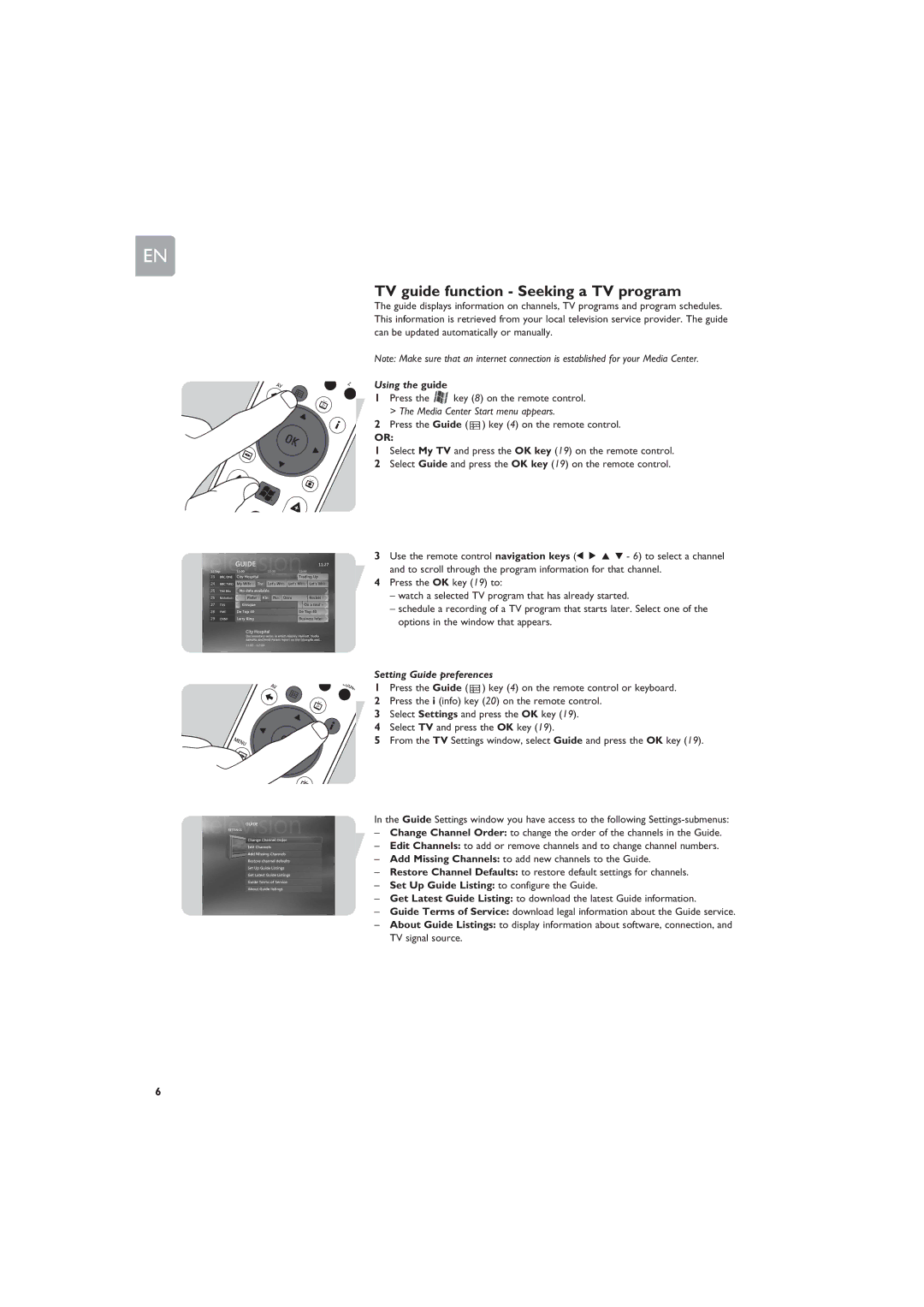 Philips MCP9360i manual TV guide function Seeking a TV program, Using the guide, Setting Guide preferences 