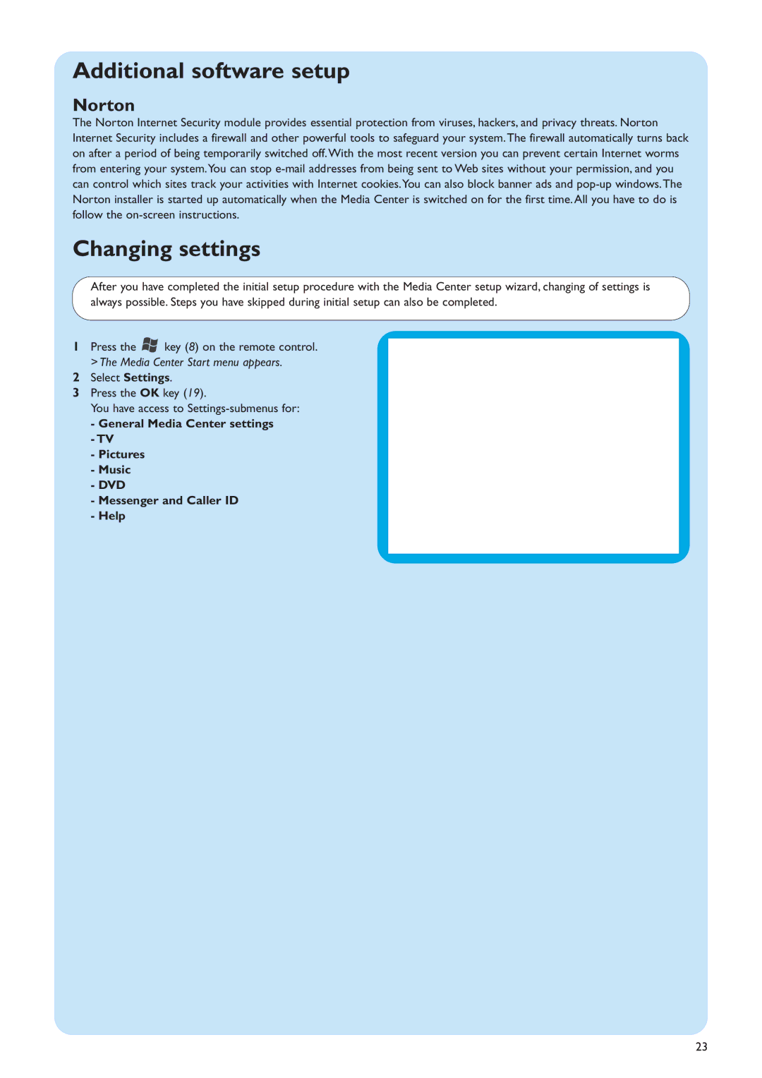 Philips MCP9360I/22 manual Additional software setup, Changing settings, Norton, Dvd 