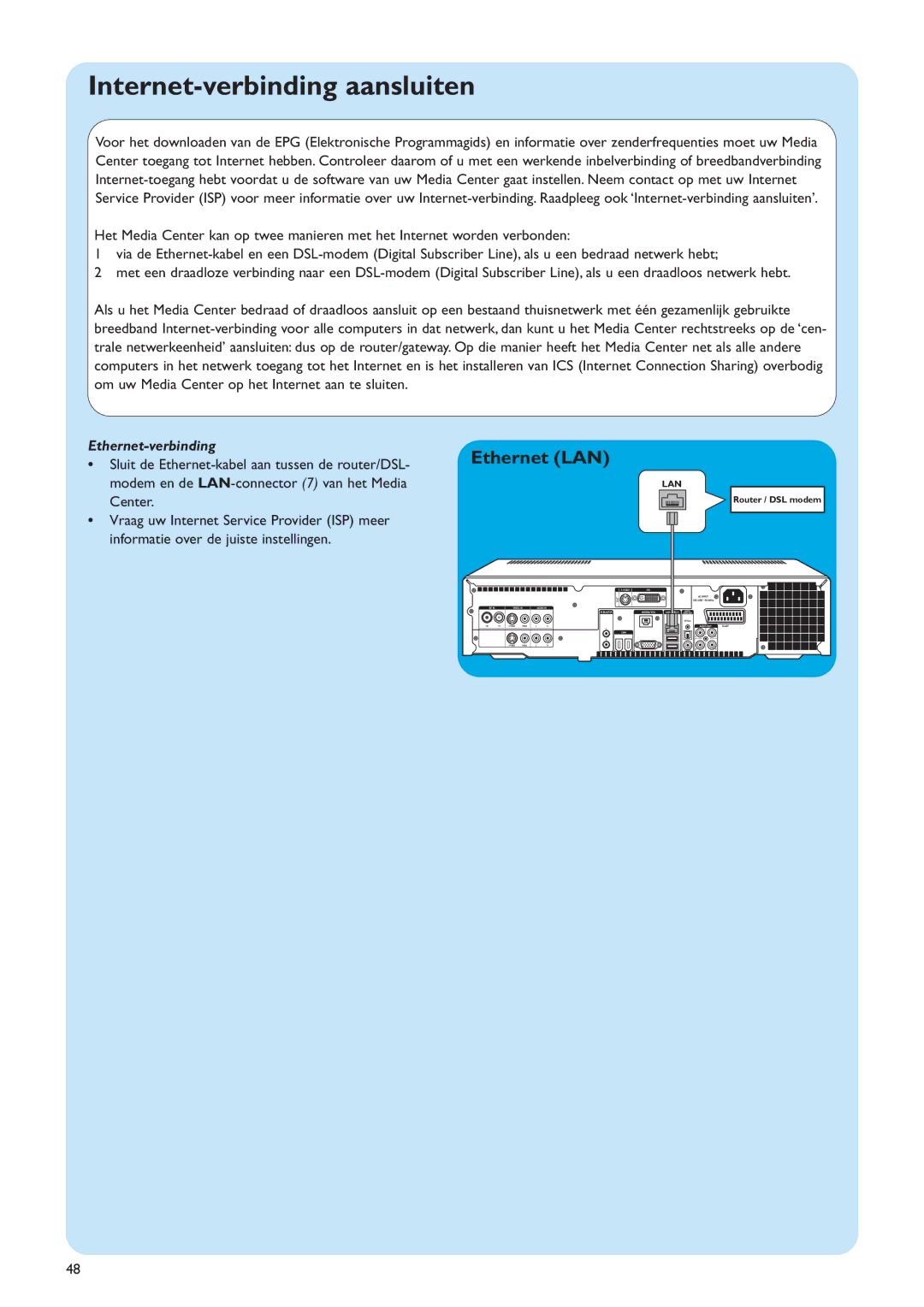 Philips MCP9360I/22 manual Internet-verbinding aansluiten, Ethernet-verbinding 