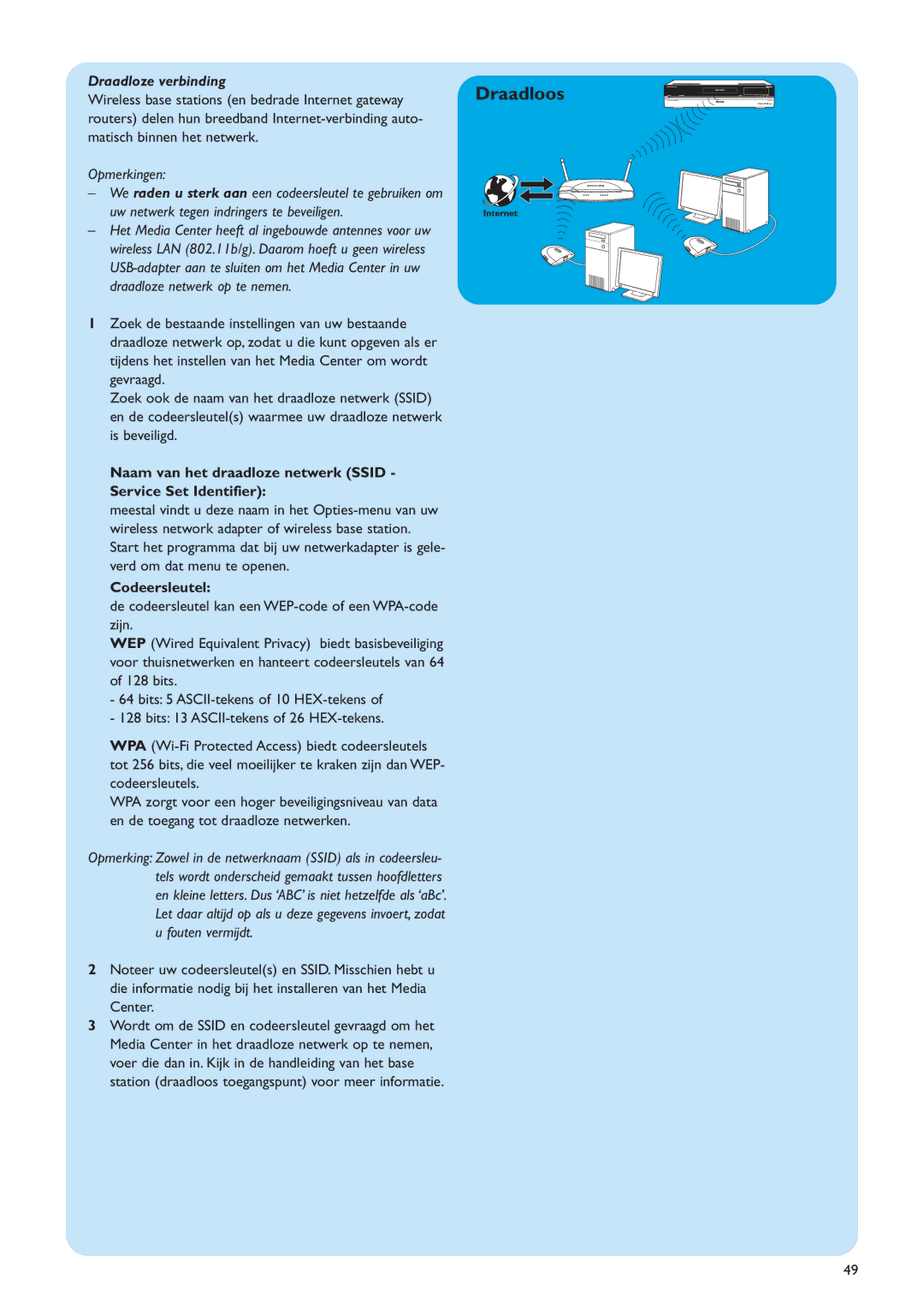 Philips MCP9360I/22 manual Draadloze verbinding, Wireless base stations en bedrade Internet gateway, Codeersleutel 