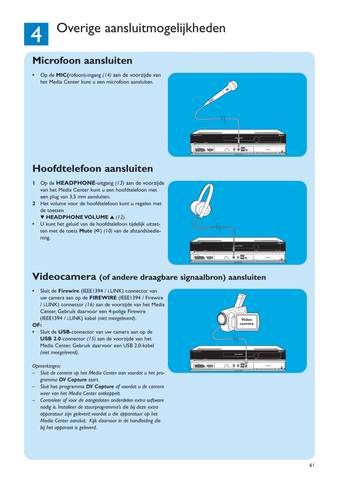 Philips MCP9360I/22 Overige aansluitmogelijkheden, Microfoon aansluiten, Hoofdtelefoon aansluiten, Headphone Volume 3 