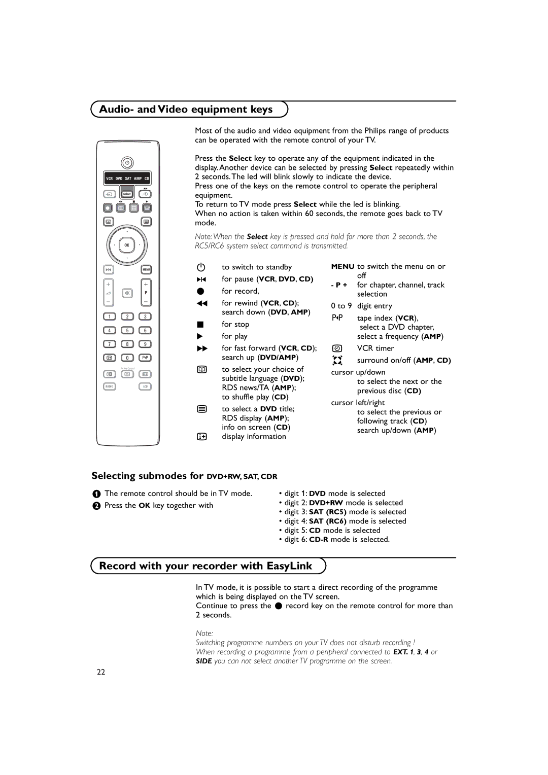 Philips MCS 100 SATELLITE Audio- and Video equipment keys, Record with your recorder with EasyLink, To select a DVD title 