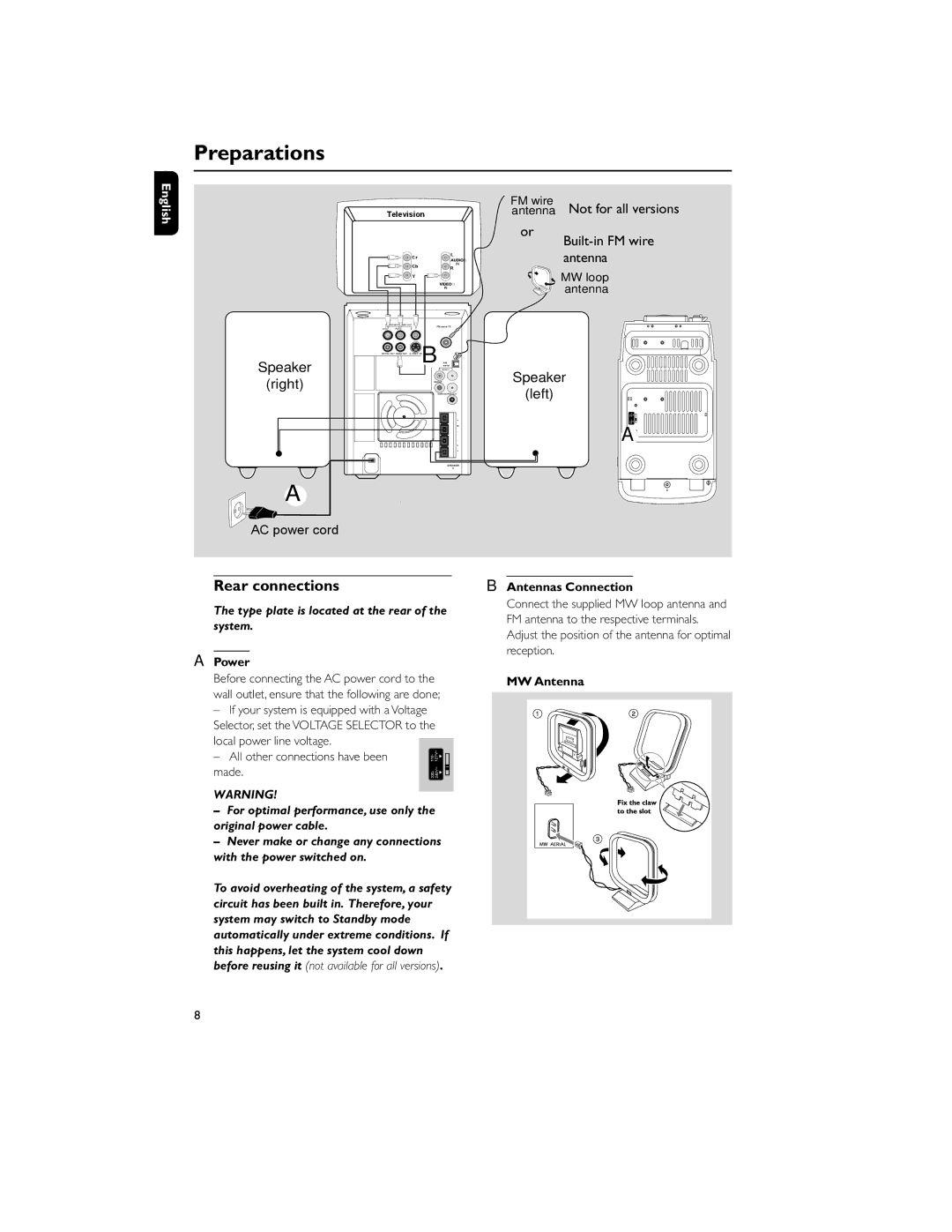 Philips MCV250/21 manual Rear connections 