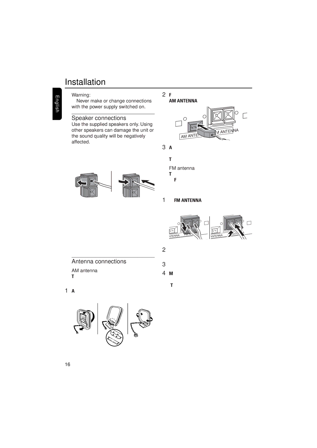 Philips MCW770 manual Installation, AM antenna, FM antenna 