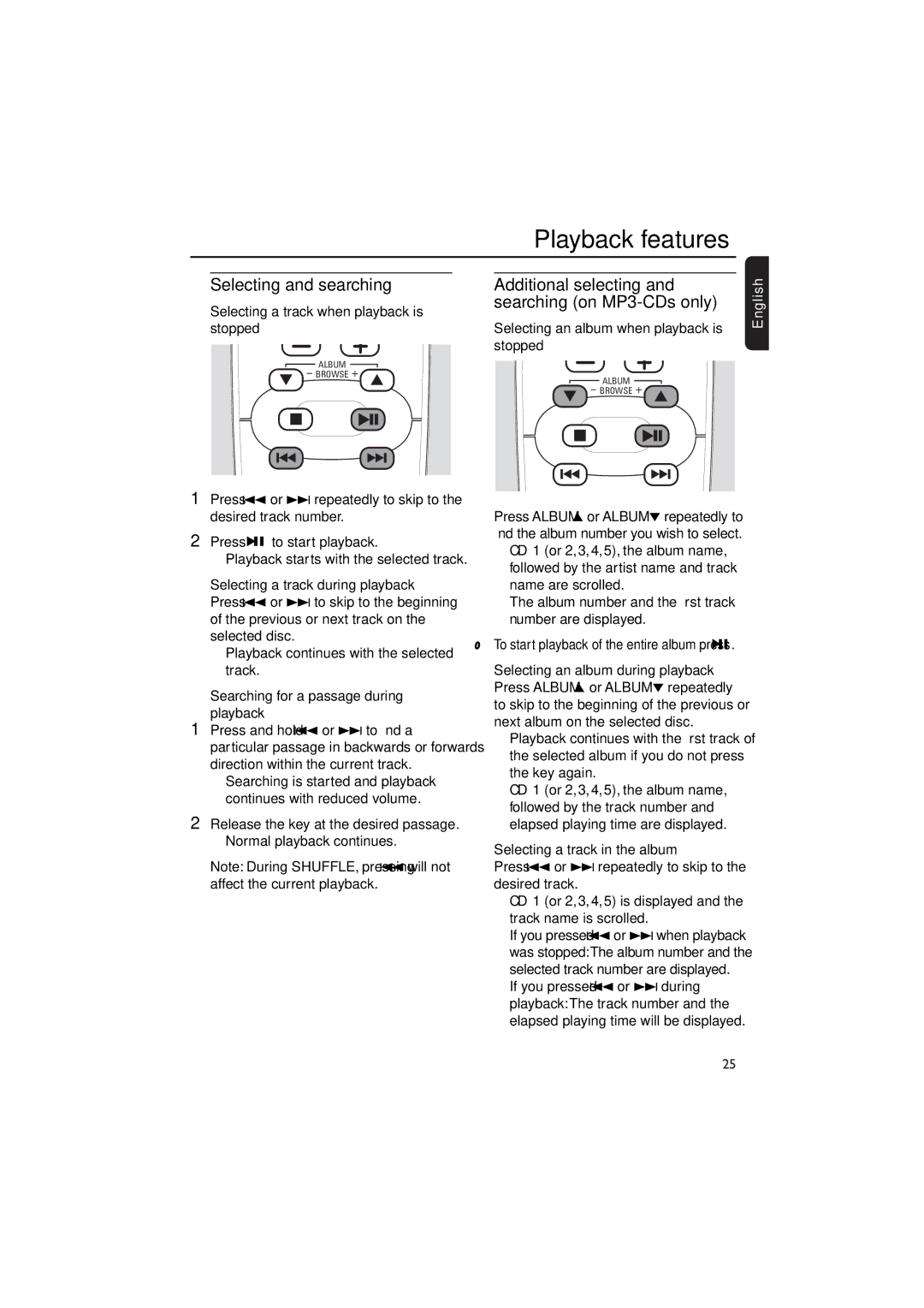 Philips MCW770 manual Playback features, Selecting and searching 