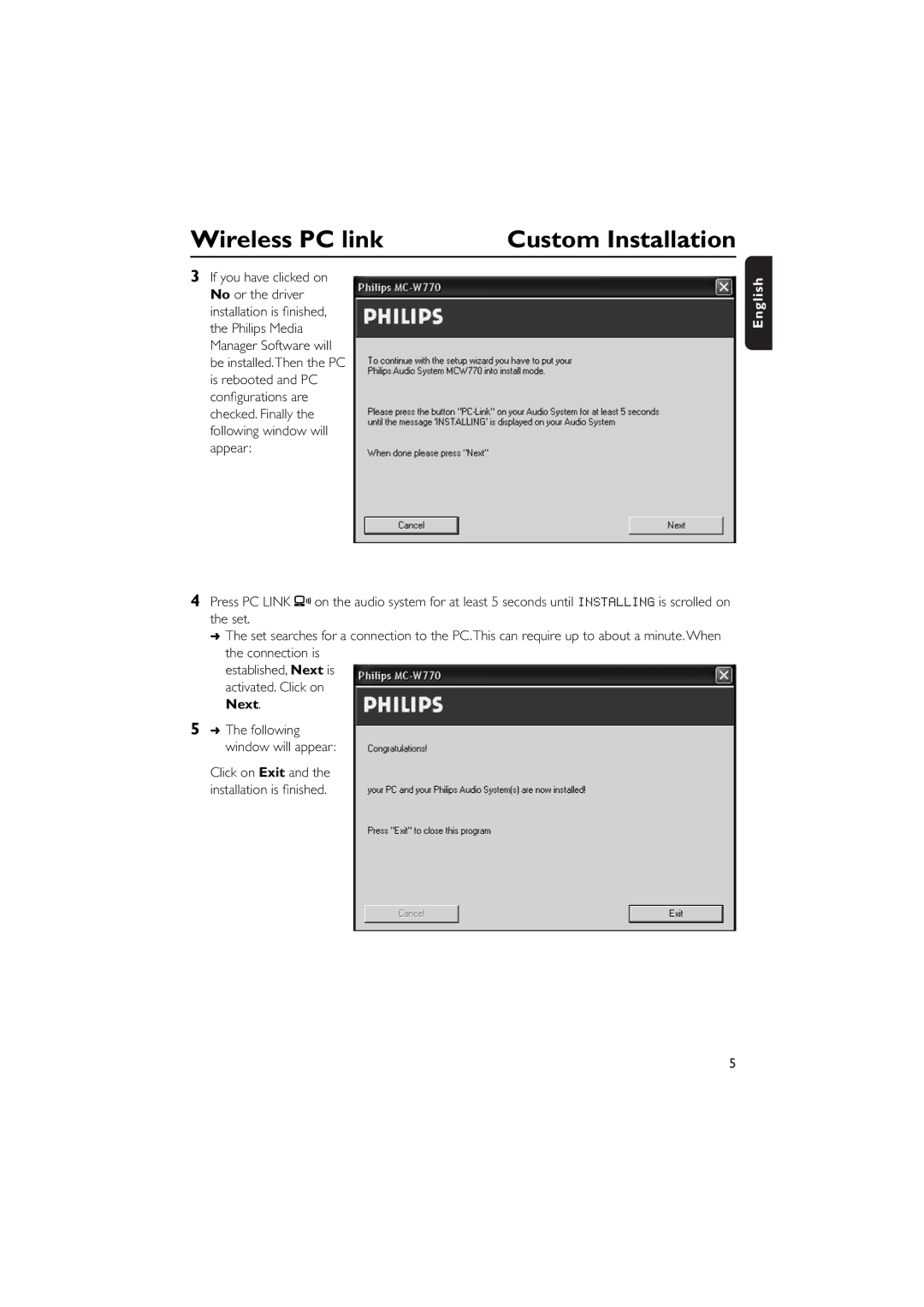 Philips MCW770 manual Wireless PC link Custom Installation 