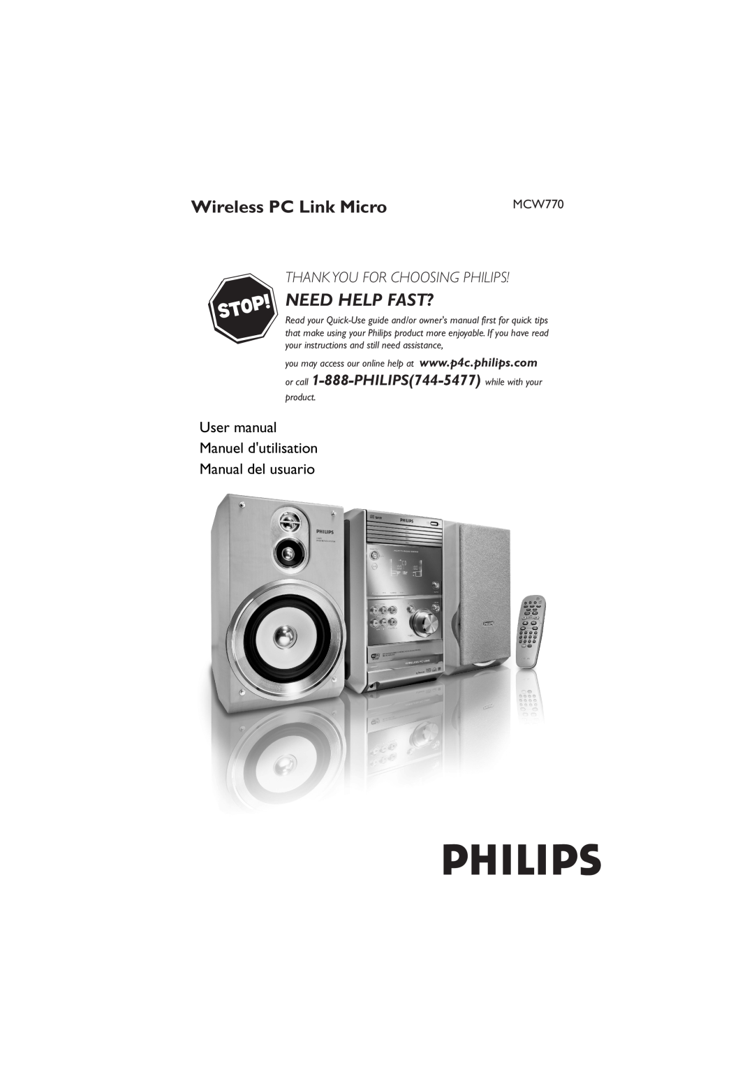Philips MCW770 Wireless PC Link Micro, Need Help Fast?, Thank You For Choosing Philips, User manual Manuel dutilisation 