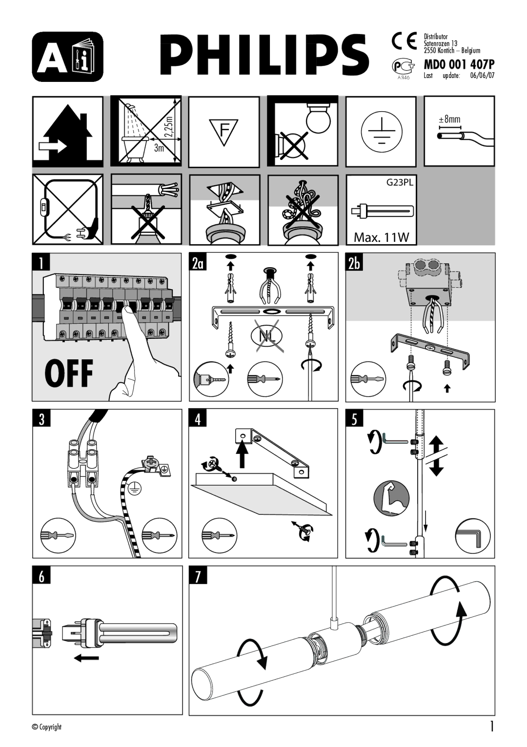 Philips MD0 001 407P manual Distributor Satenrozen Kontich Belgium, Last Update 06/06/07, Copyright 