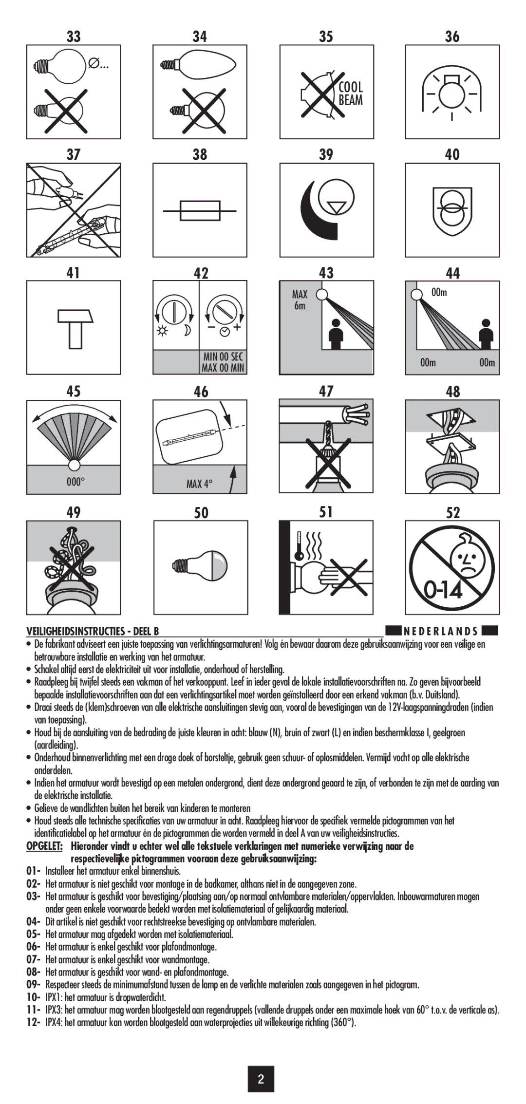 Philips MD0 001 407P manual 00m, Veiligheidsinstructies Deel B, IPX1 het armatuur is dropwaterdicht 