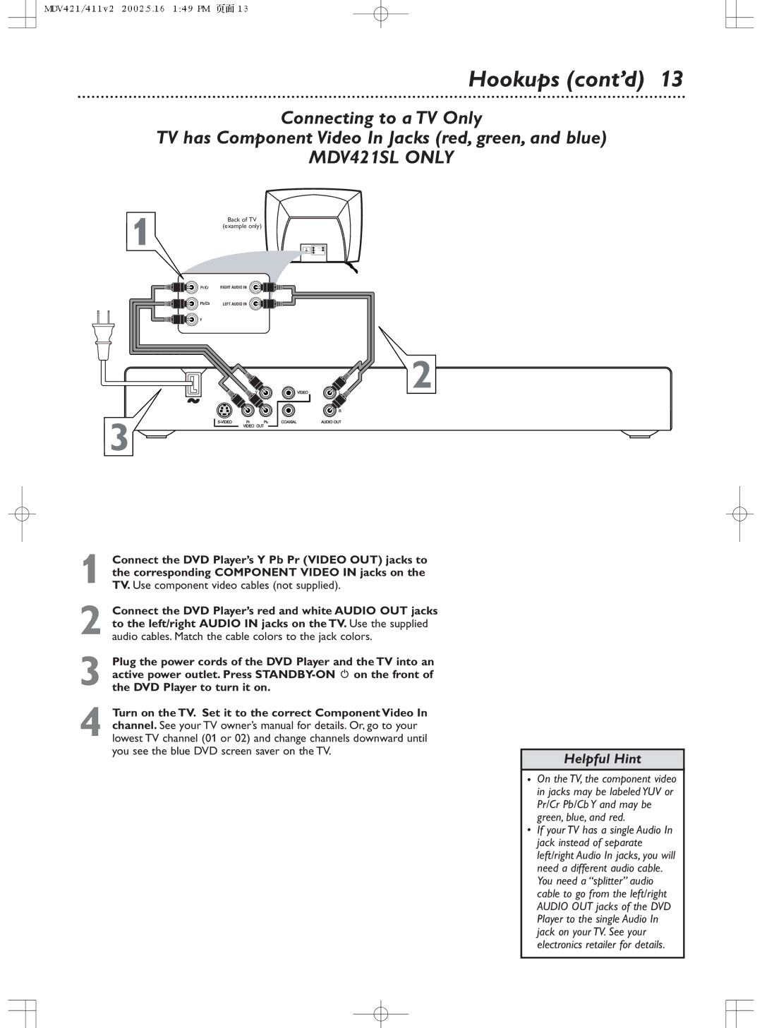 Philips MDV411SL owner manual MDV421SL only 