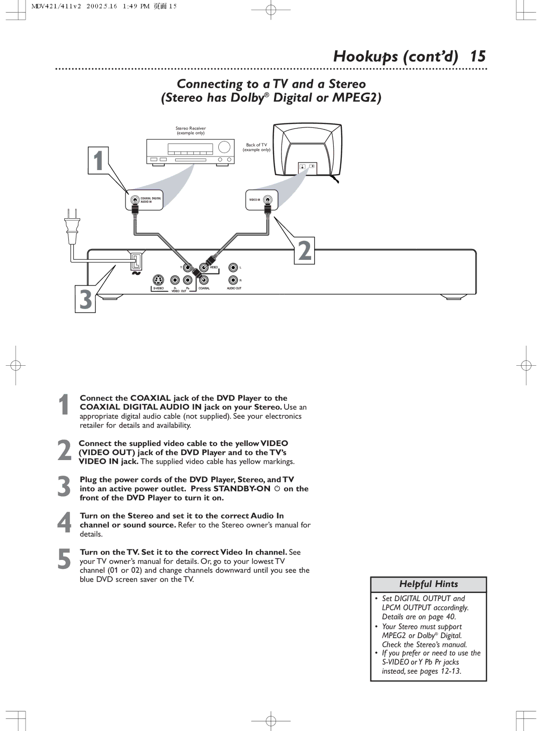 Philips MDV411SL owner manual Set Digital Output 