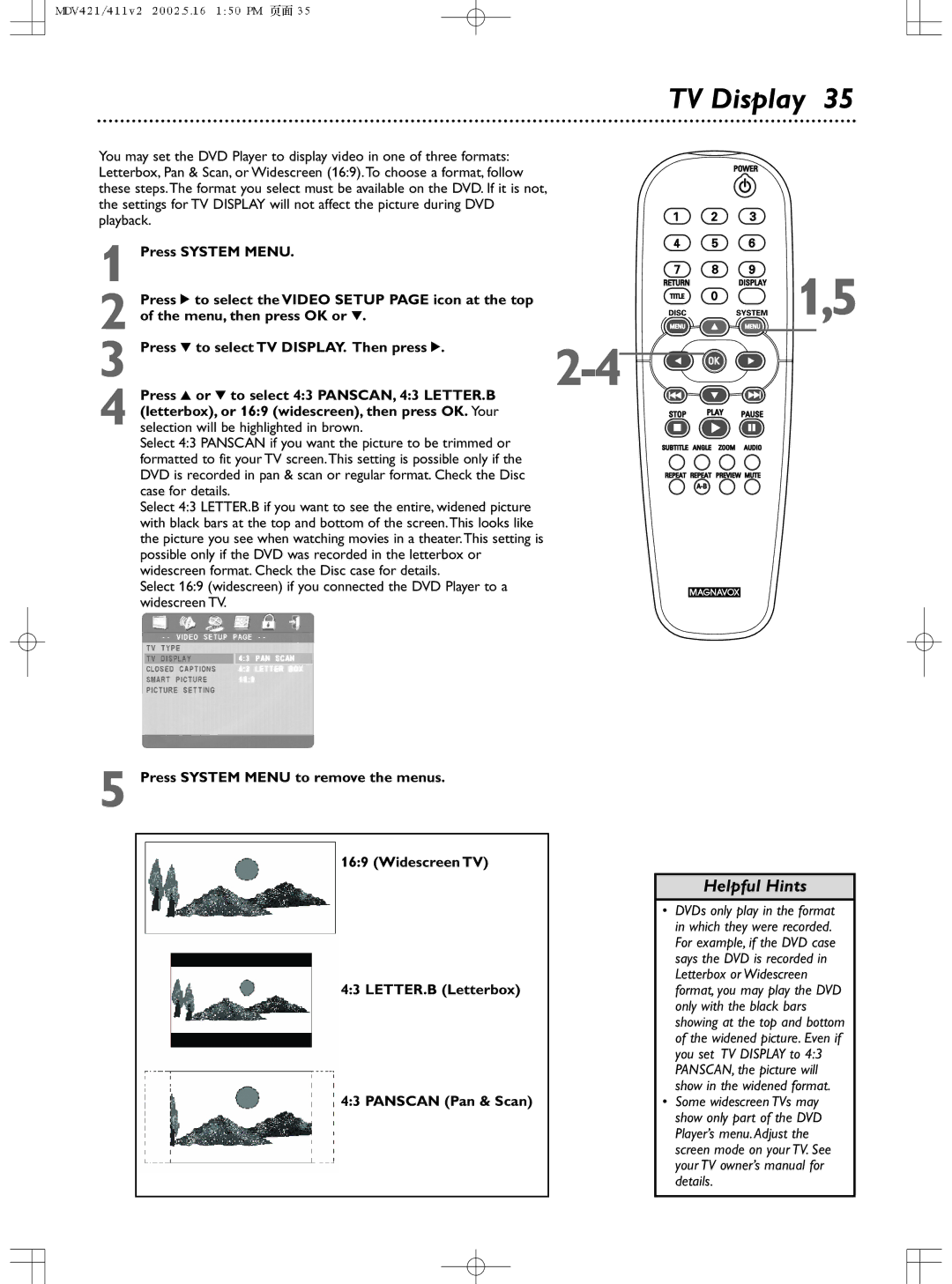 Philips MDV411SL owner manual TV Display 