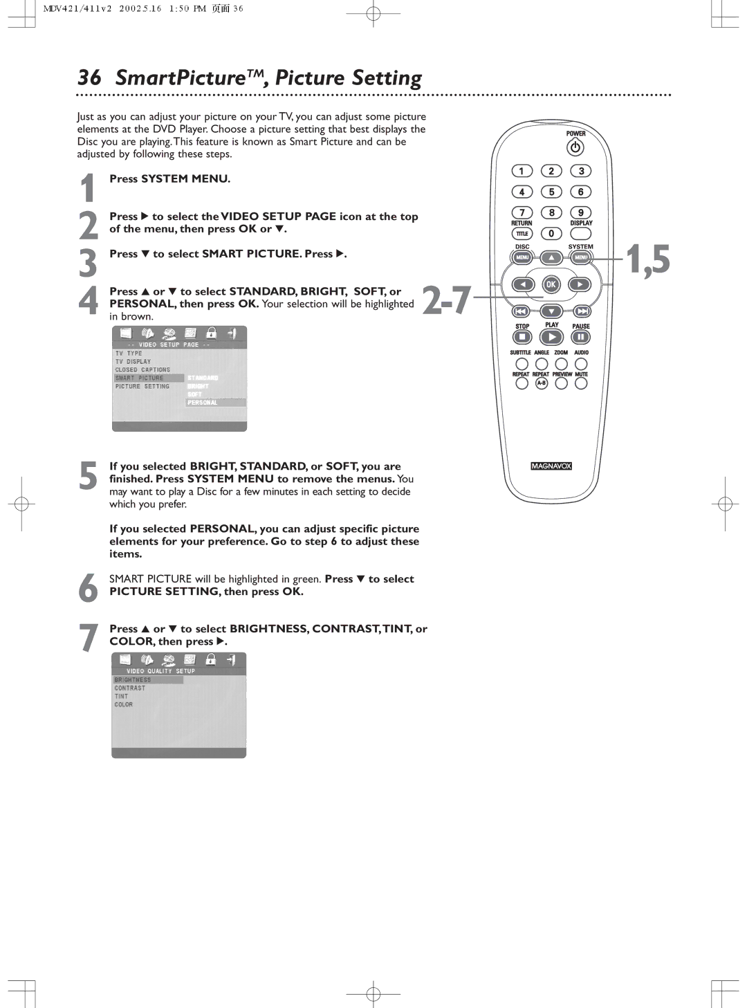 Philips MDV411SL owner manual SmartPictureTM, Picture Setting 