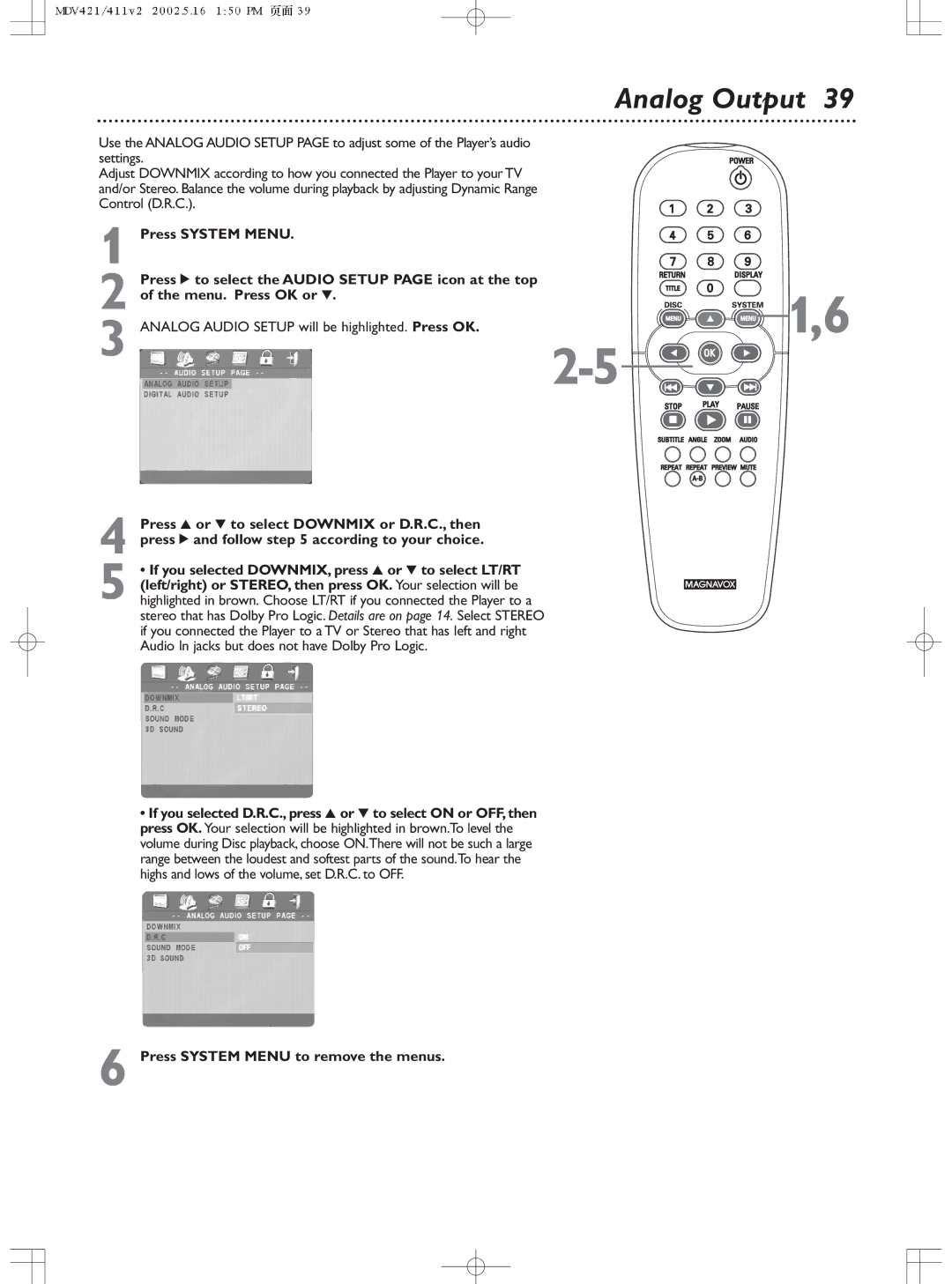 Philips MDV411SL owner manual Analog Output 