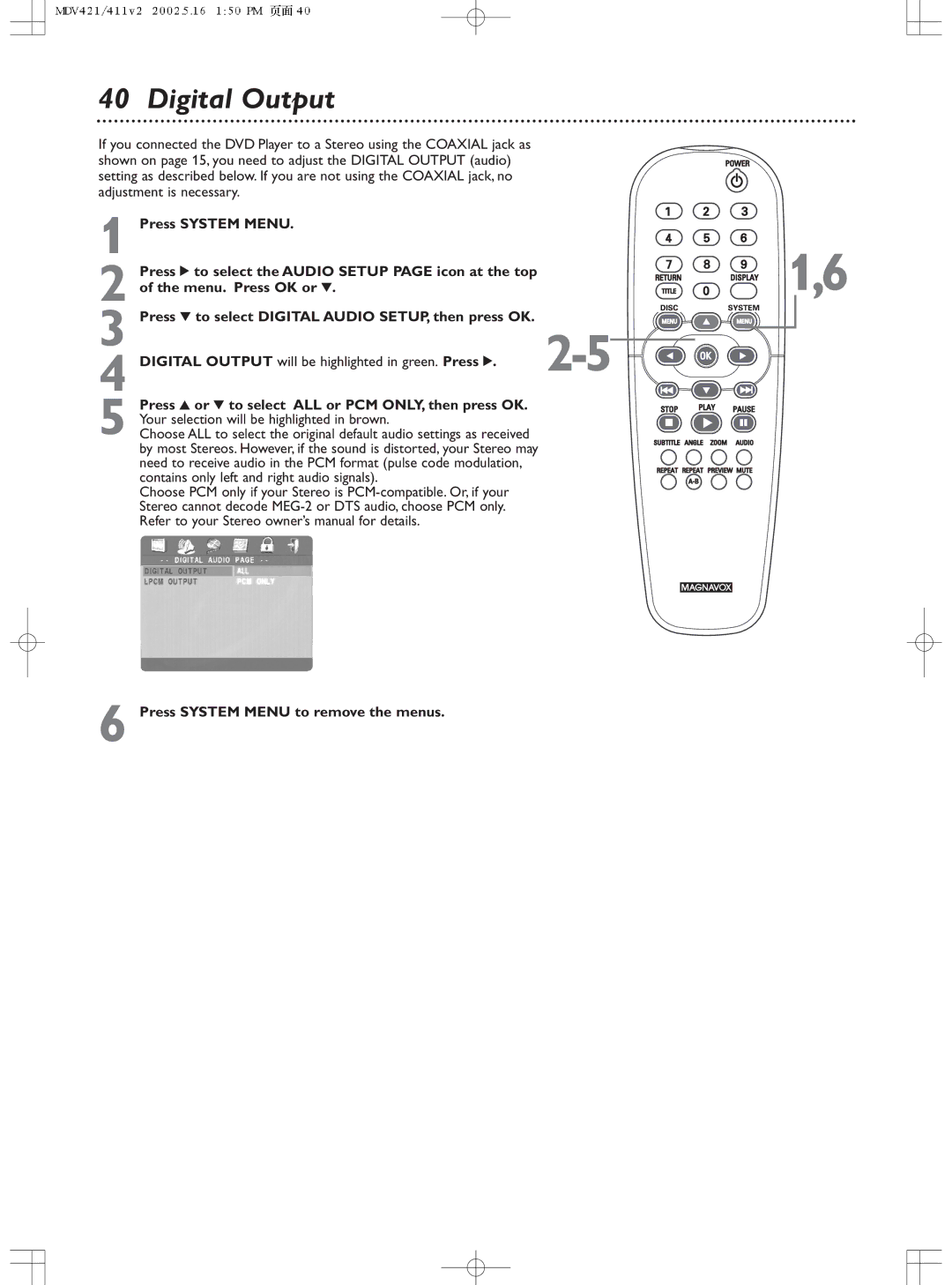 Philips MDV411SL owner manual Digital Output 