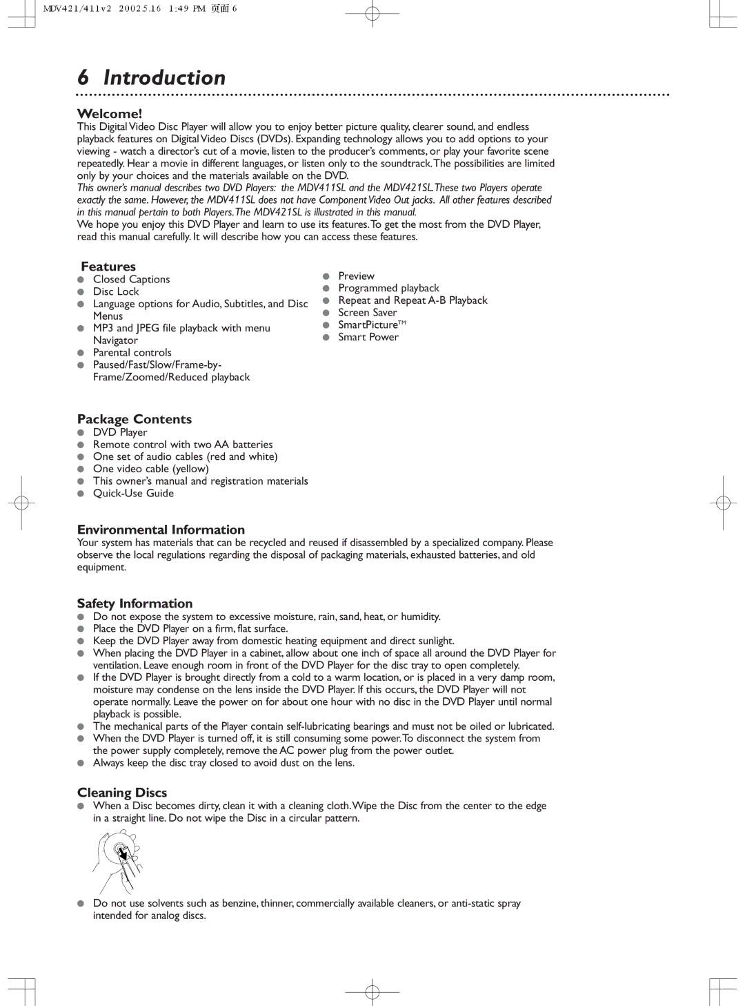 Philips MDV411SL owner manual Introduction 