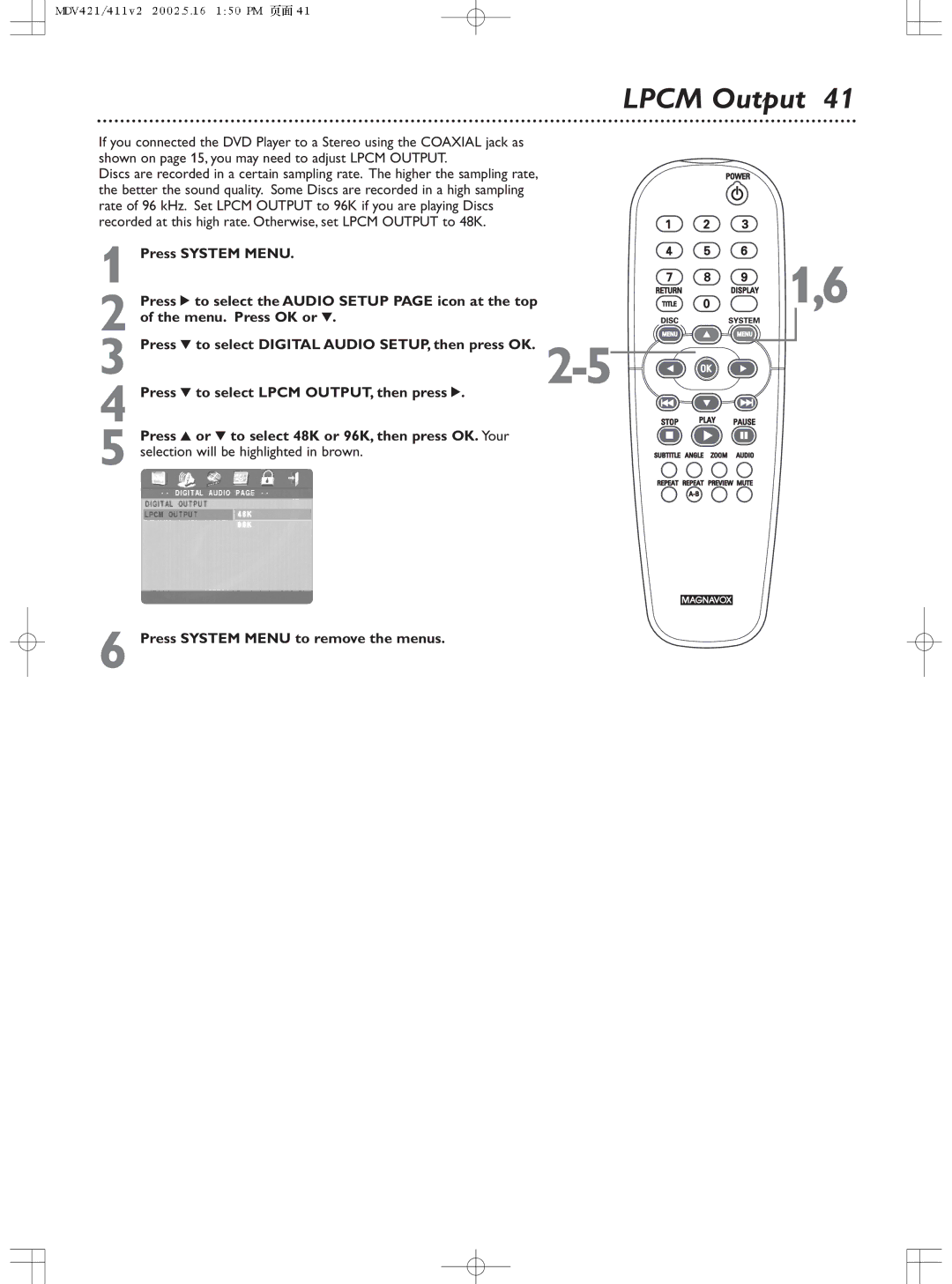 Philips MDV421SL owner manual Lpcm Output 